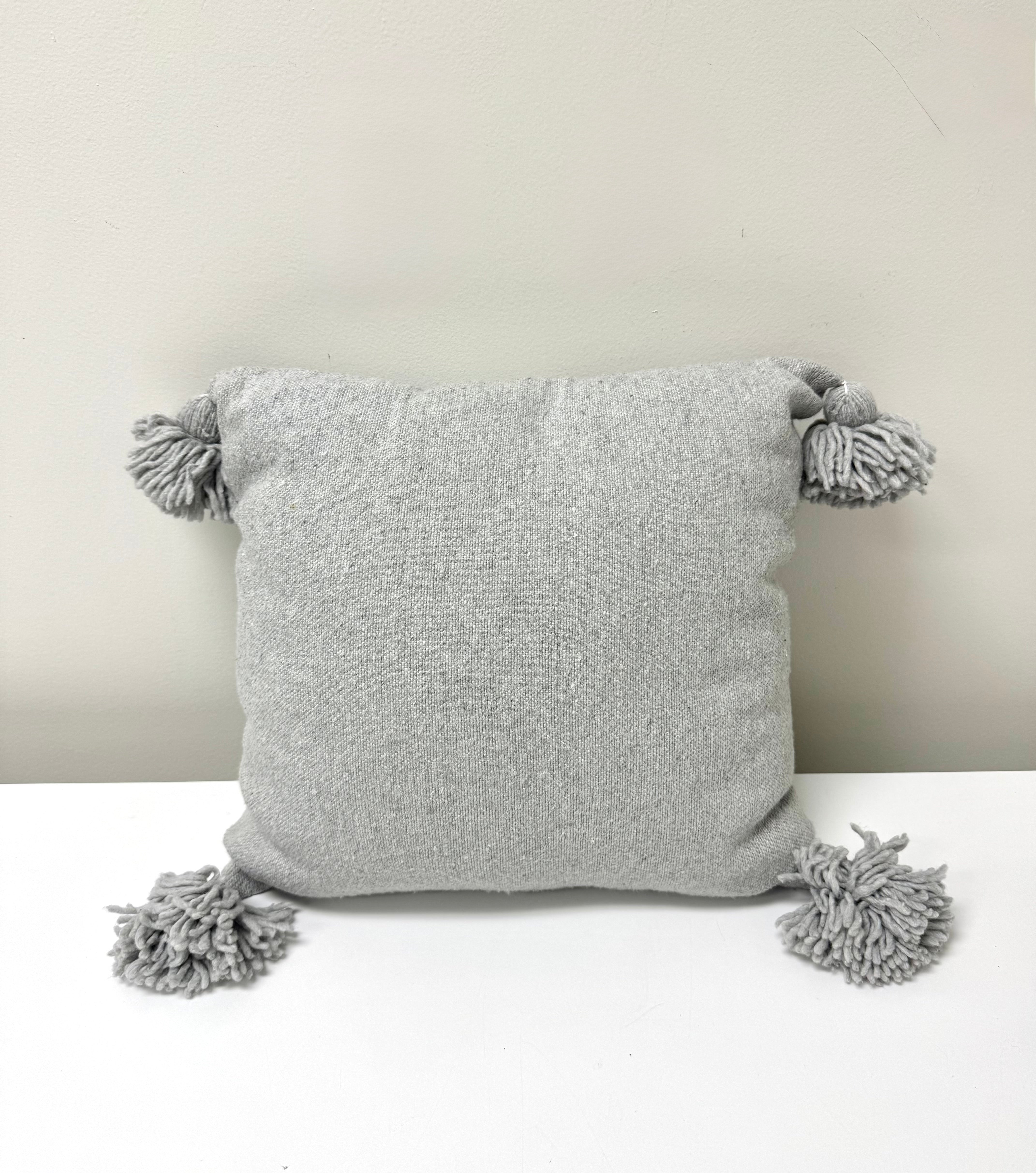 Silver Gray 16" Pillow with Pom Poms