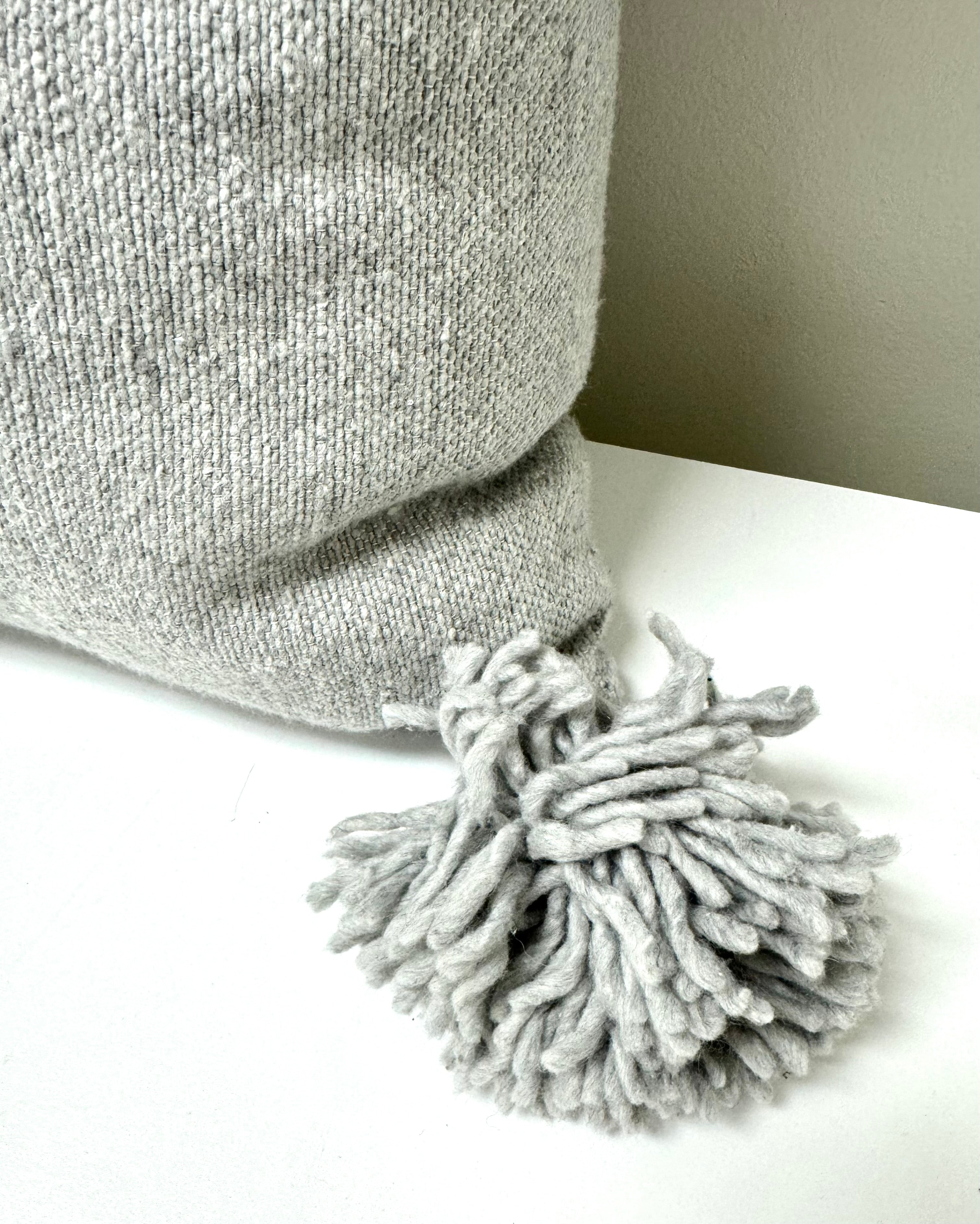 Silver Gray 16" Pillow with Pom Poms