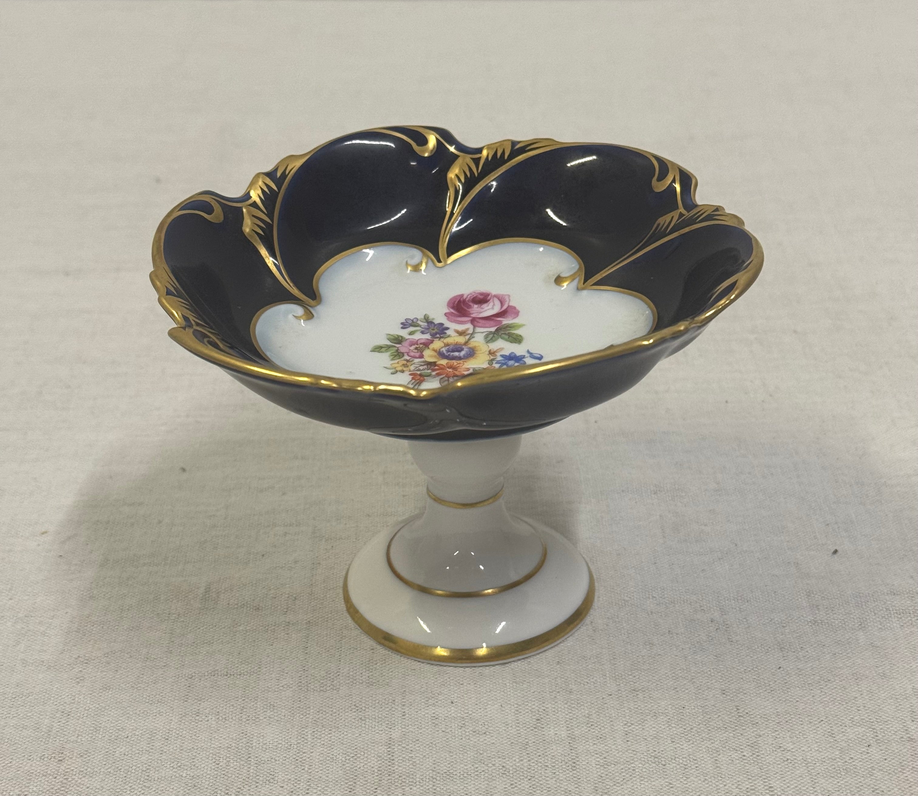 Vintage Cobalt Blue Pedestal Bowl