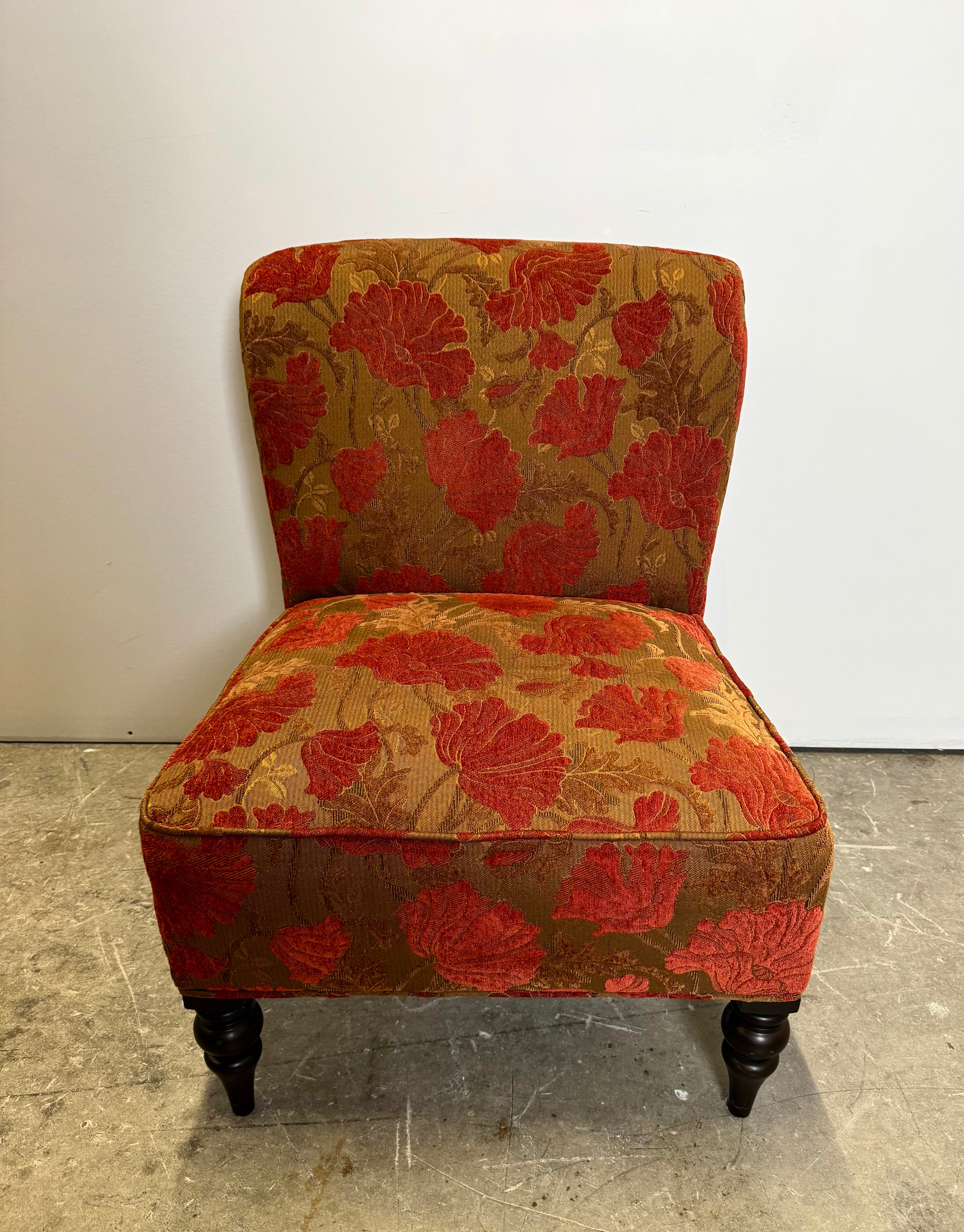 PIER 1 Bronze & Crimson Slipper Chair & Ottoman