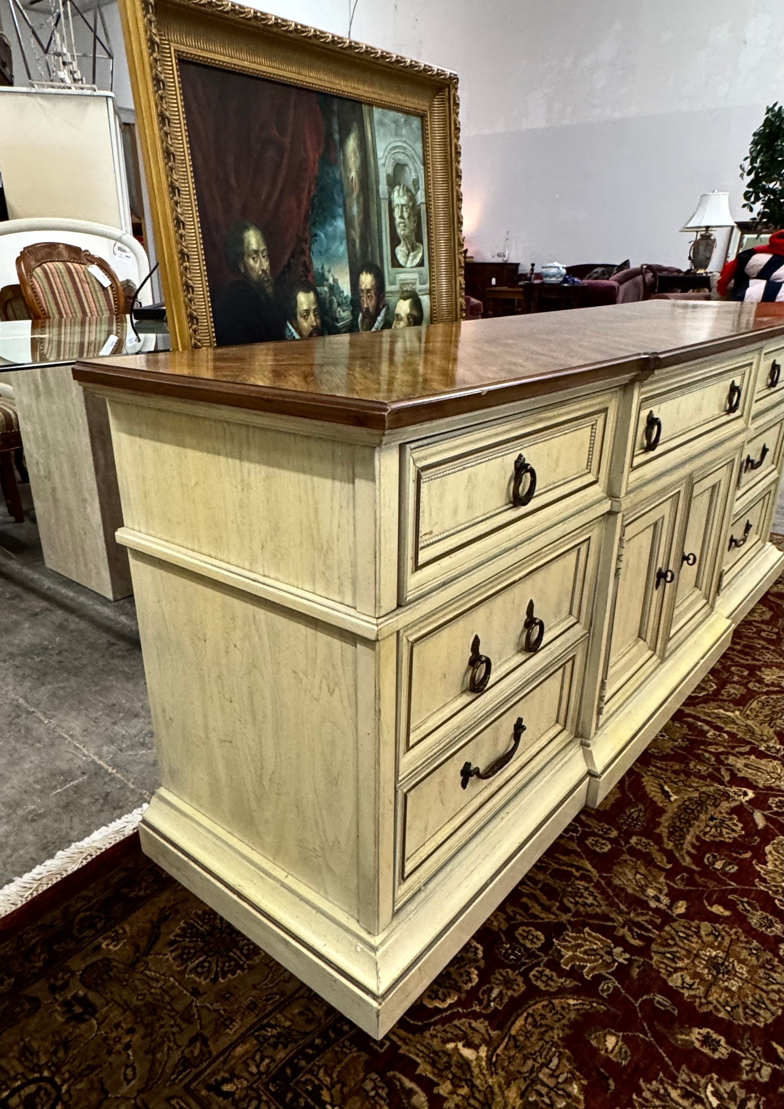 Antiqued Cream Dresser with Wood Top