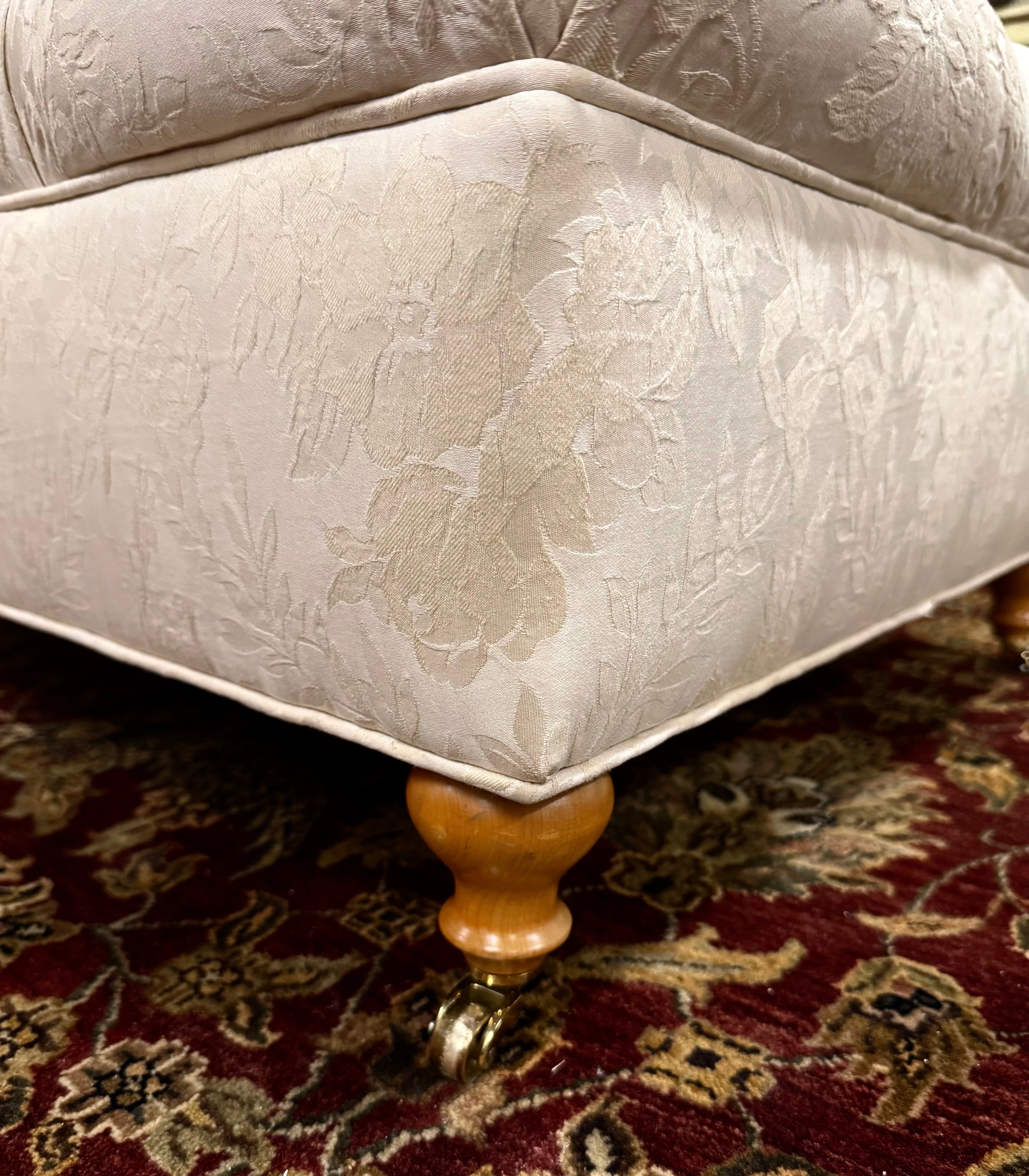 Ivory Damask Tufted Ottoman