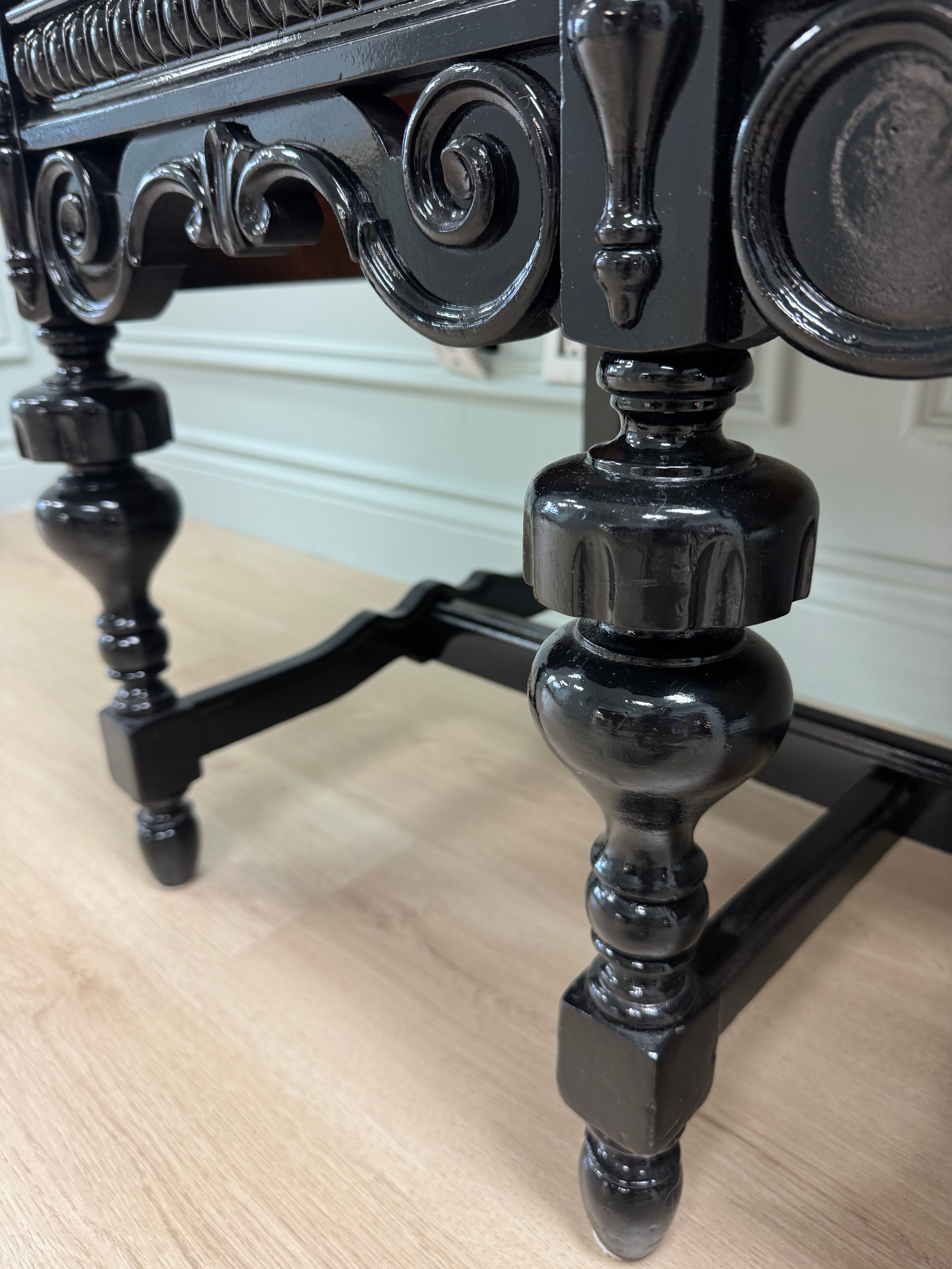 Vintage Gloss Black Sideboard with Dark Wood Top