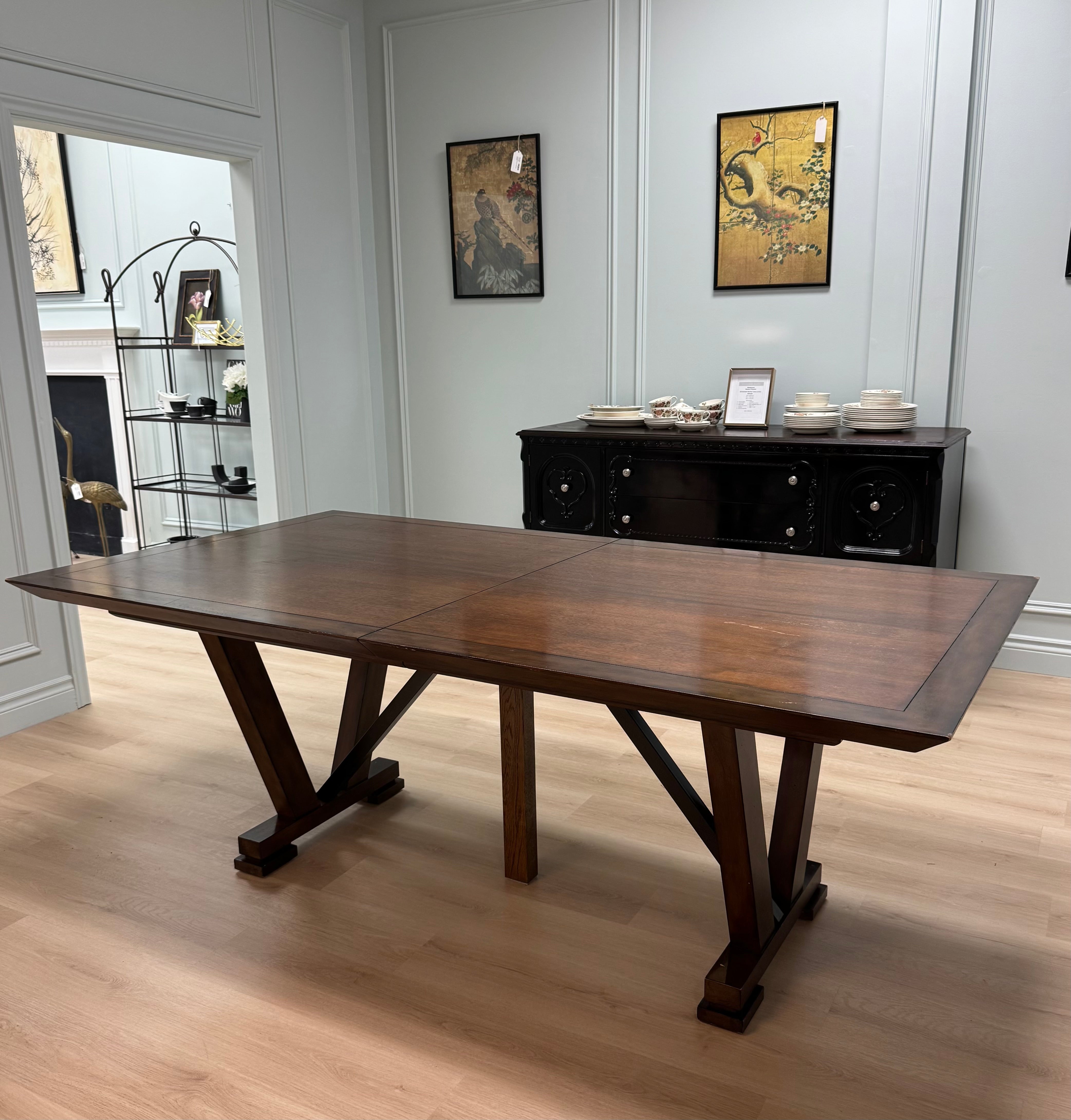 Dark Wood Trestle Dining Table