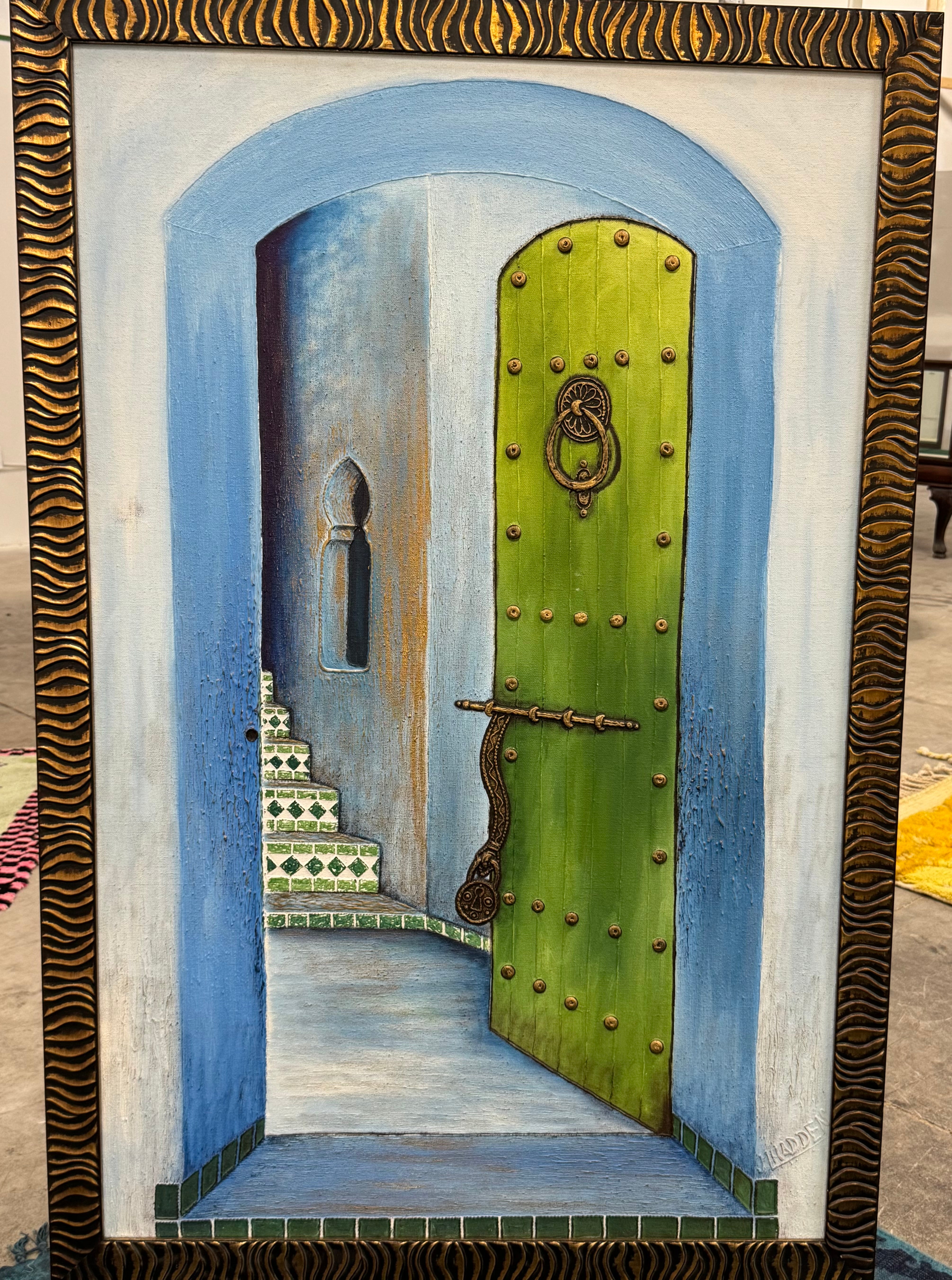 'Green Door in Morocco' Textured Painting