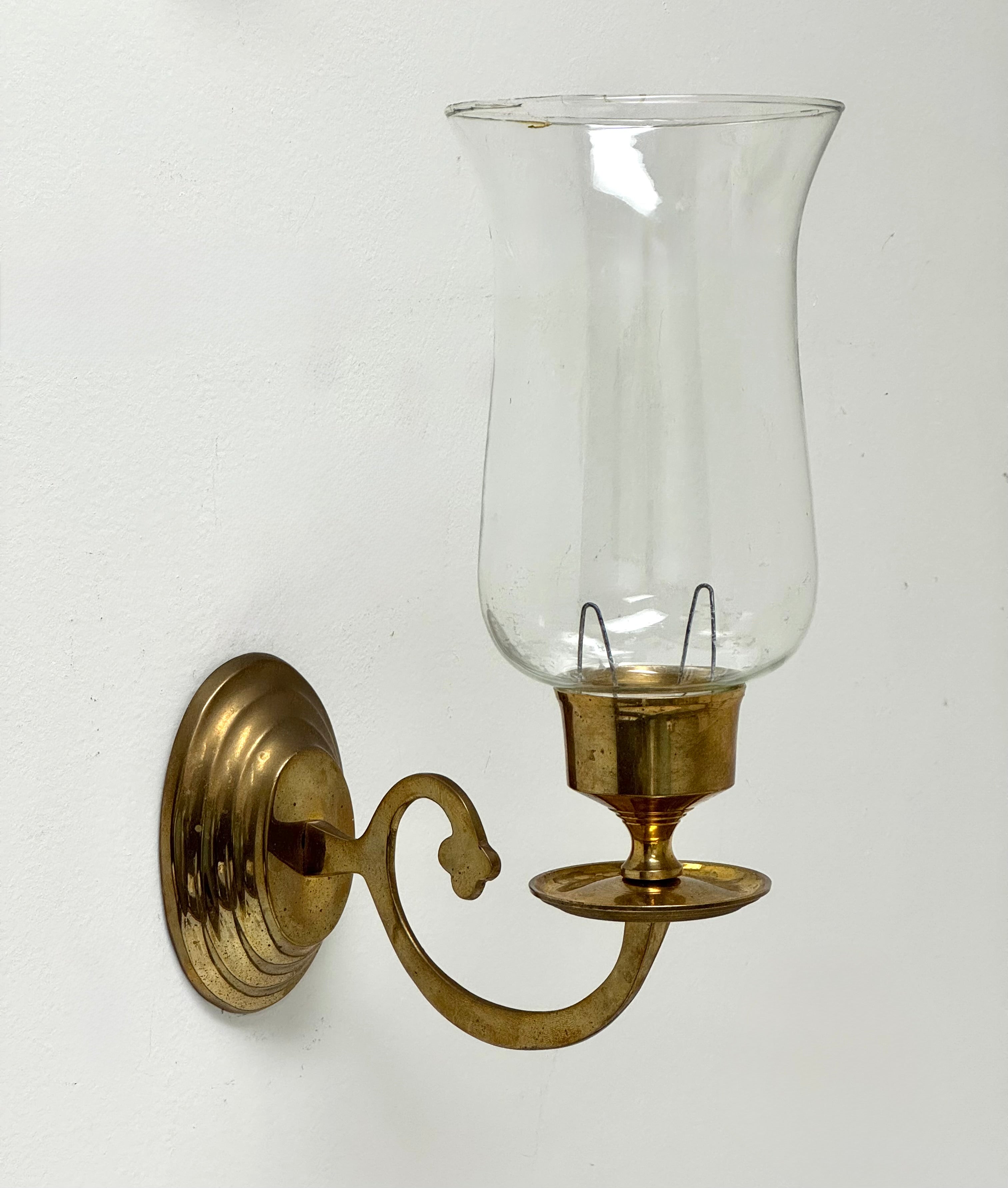 Vintage Brass Hurricane Wall Sconces Set of 2