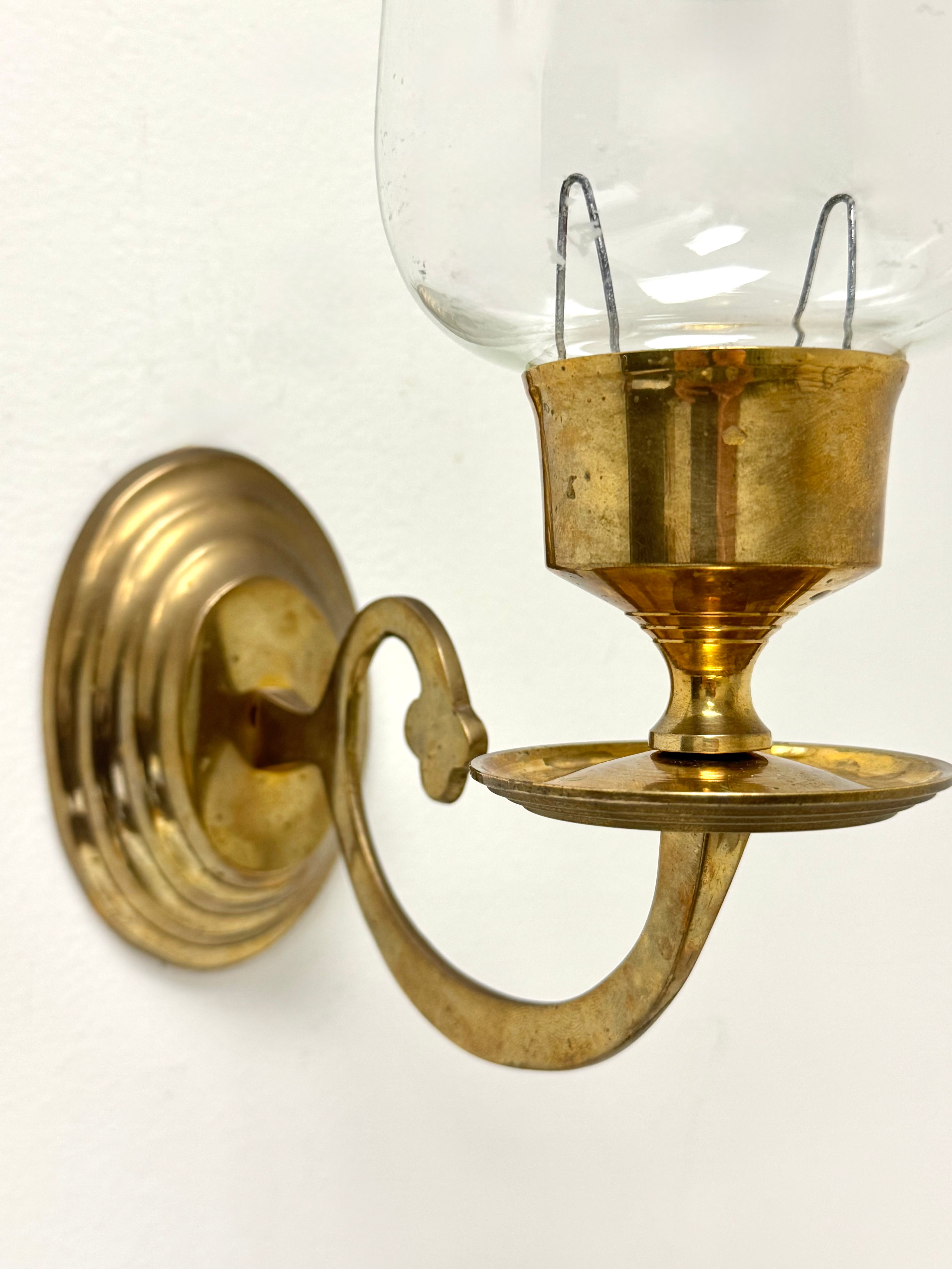 Vintage Brass Hurricane Wall Sconces Set of 2