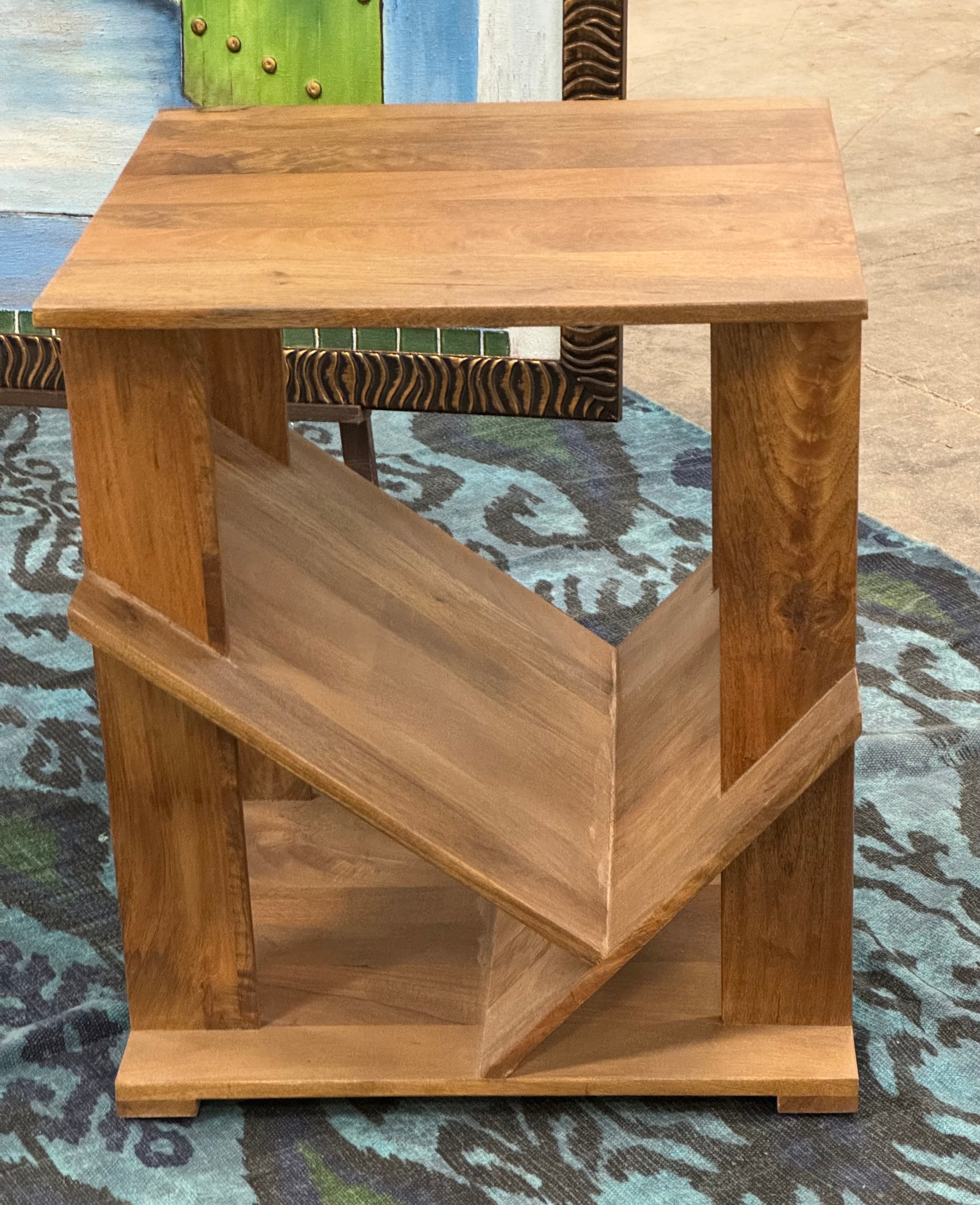 Natural Wood Geometric Side Table