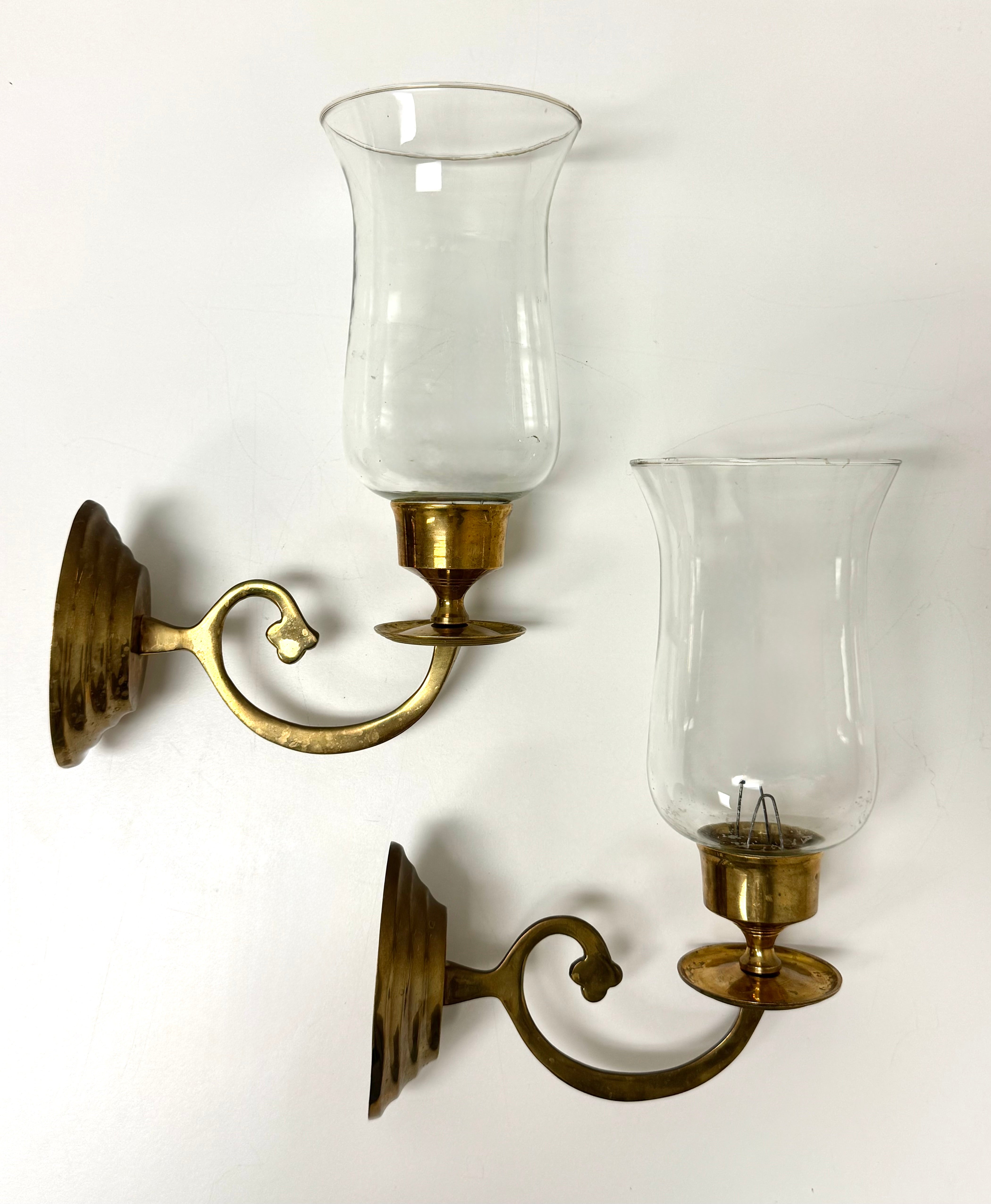 Vintage Brass Hurricane Wall Sconces Set of 2