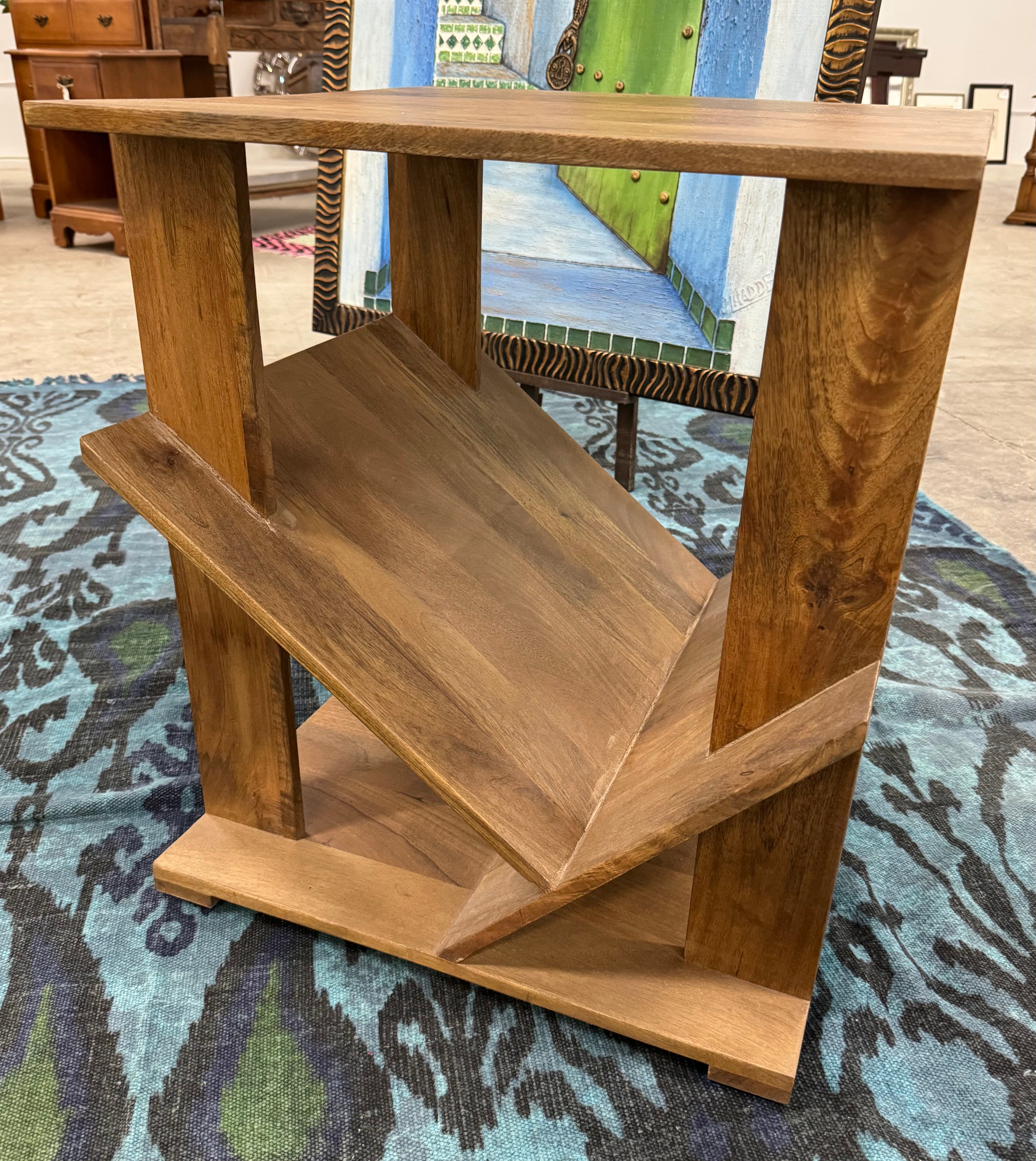 Natural Wood Geometric Side Table
