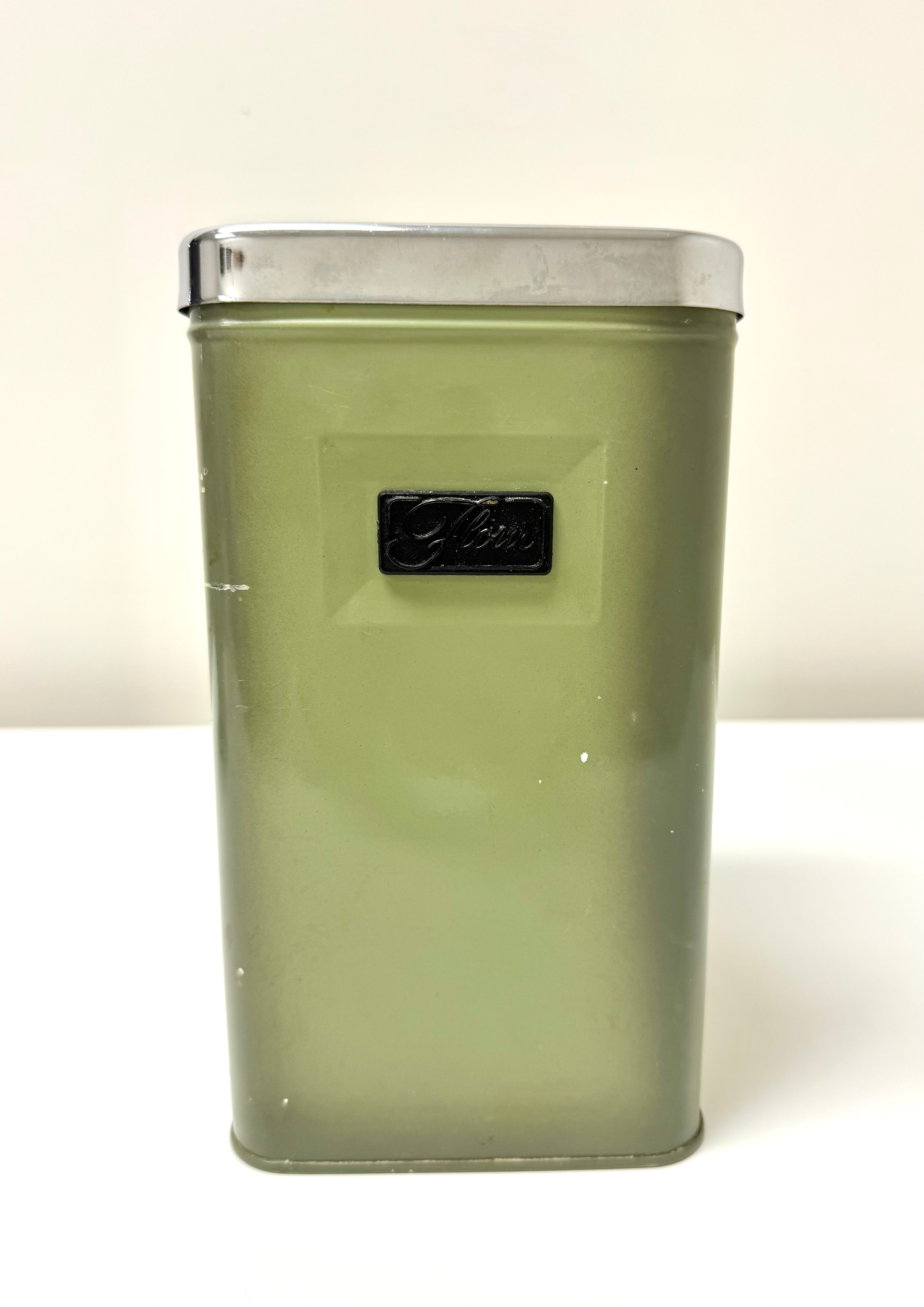 Vintage Avocado Green Flour Tin