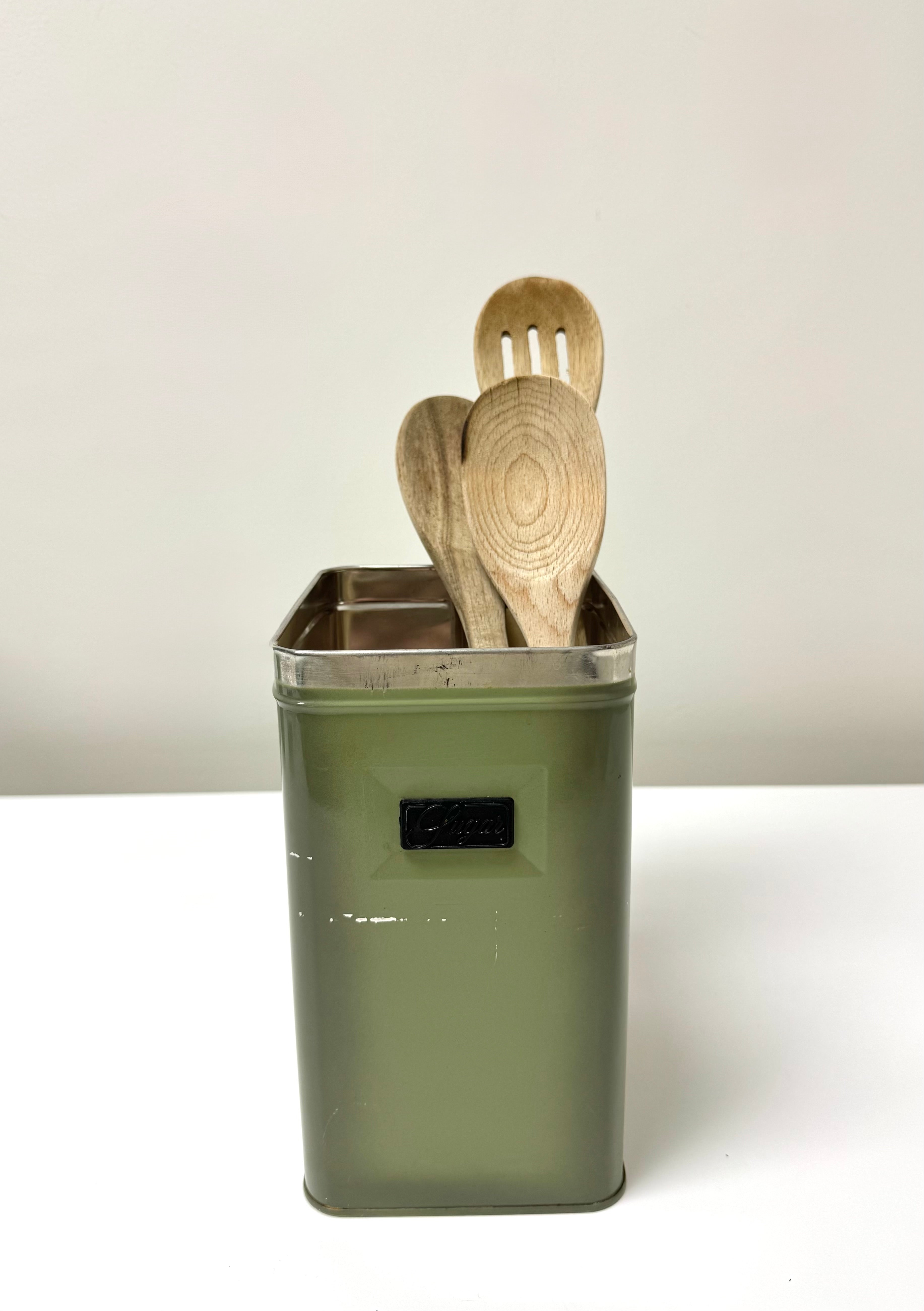 Vintage Avocado Green Flour Tin