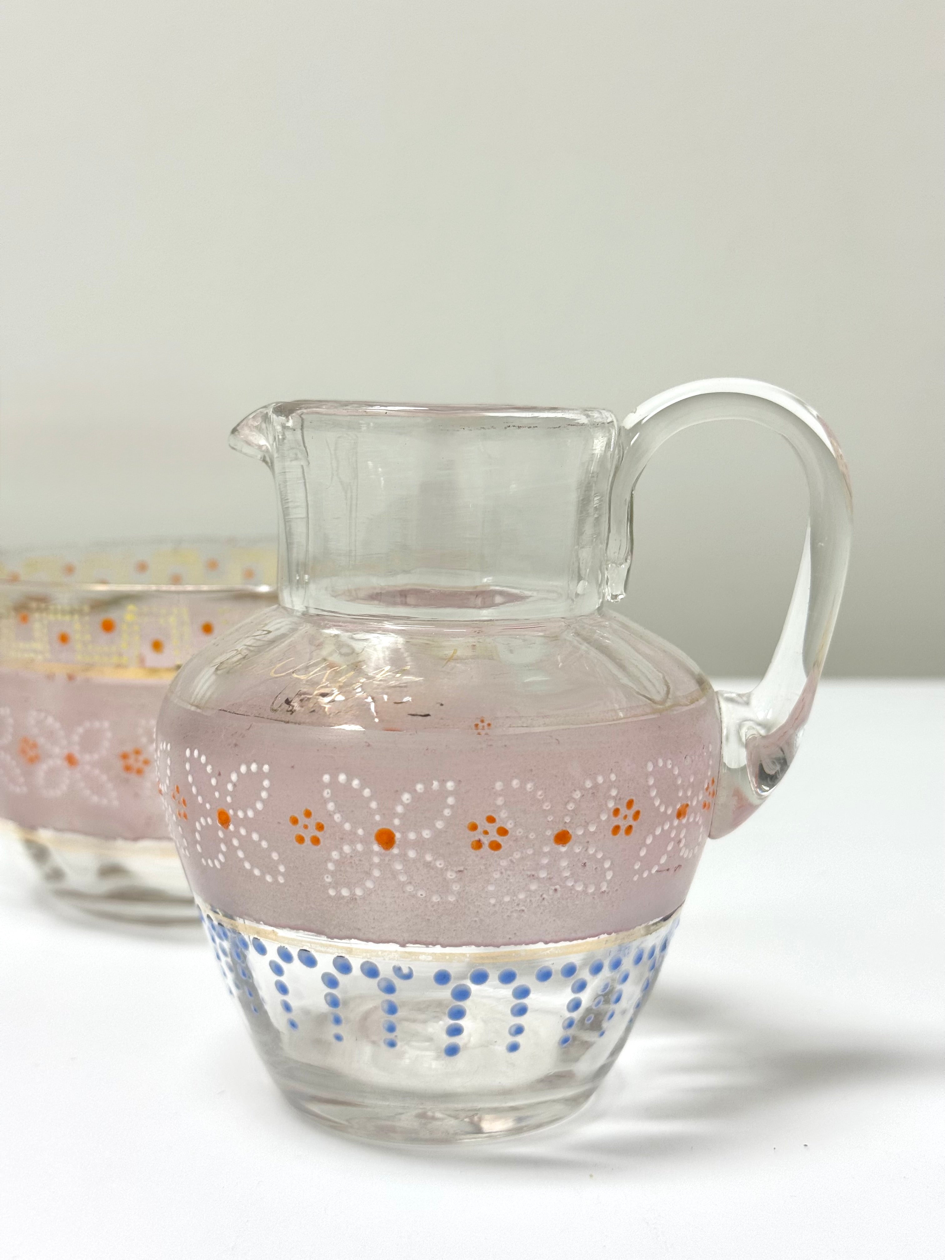 Antique Hand-blown Glass Bowl & Pitcher