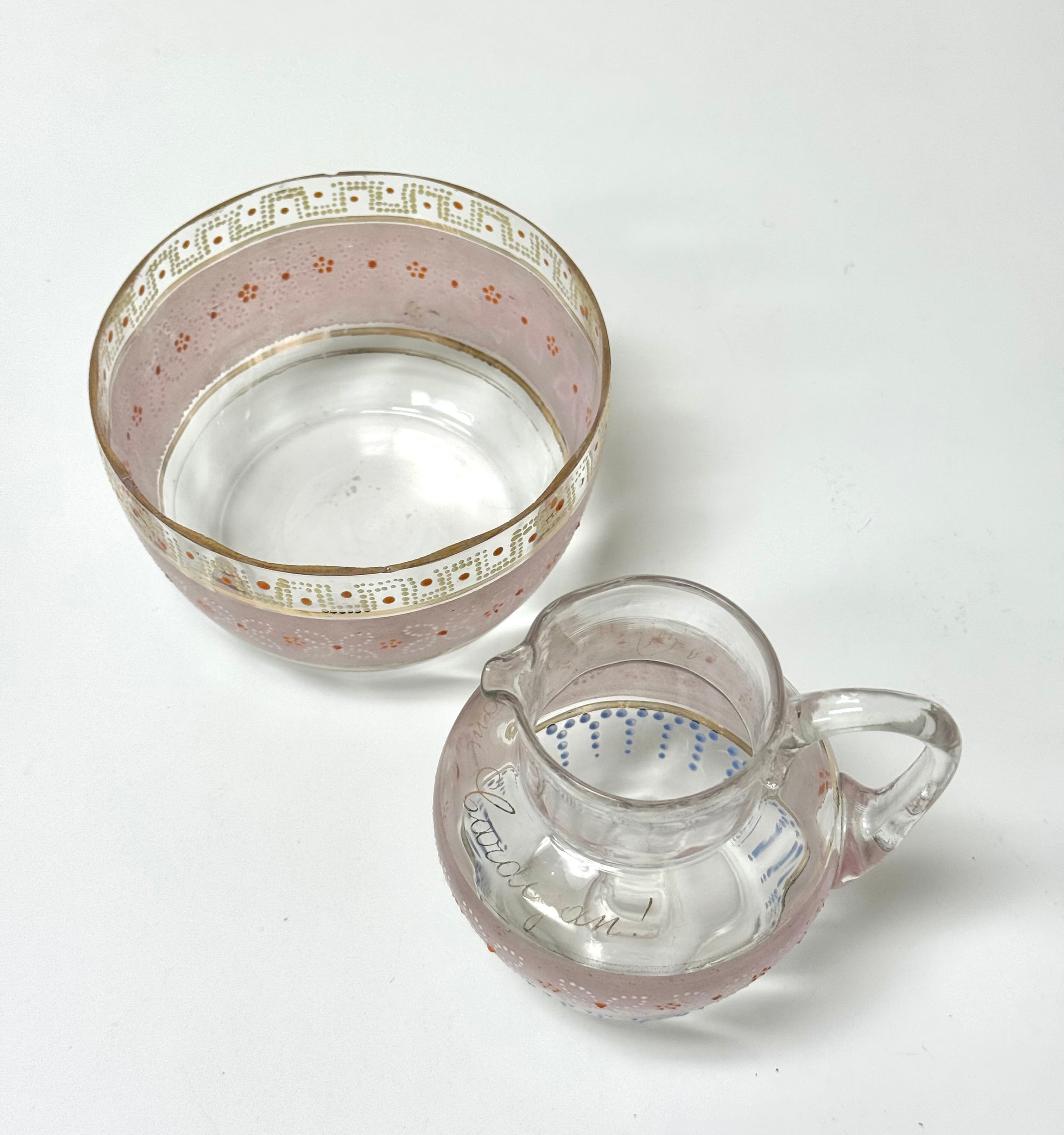 Antique Hand-blown Glass Bowl & Pitcher