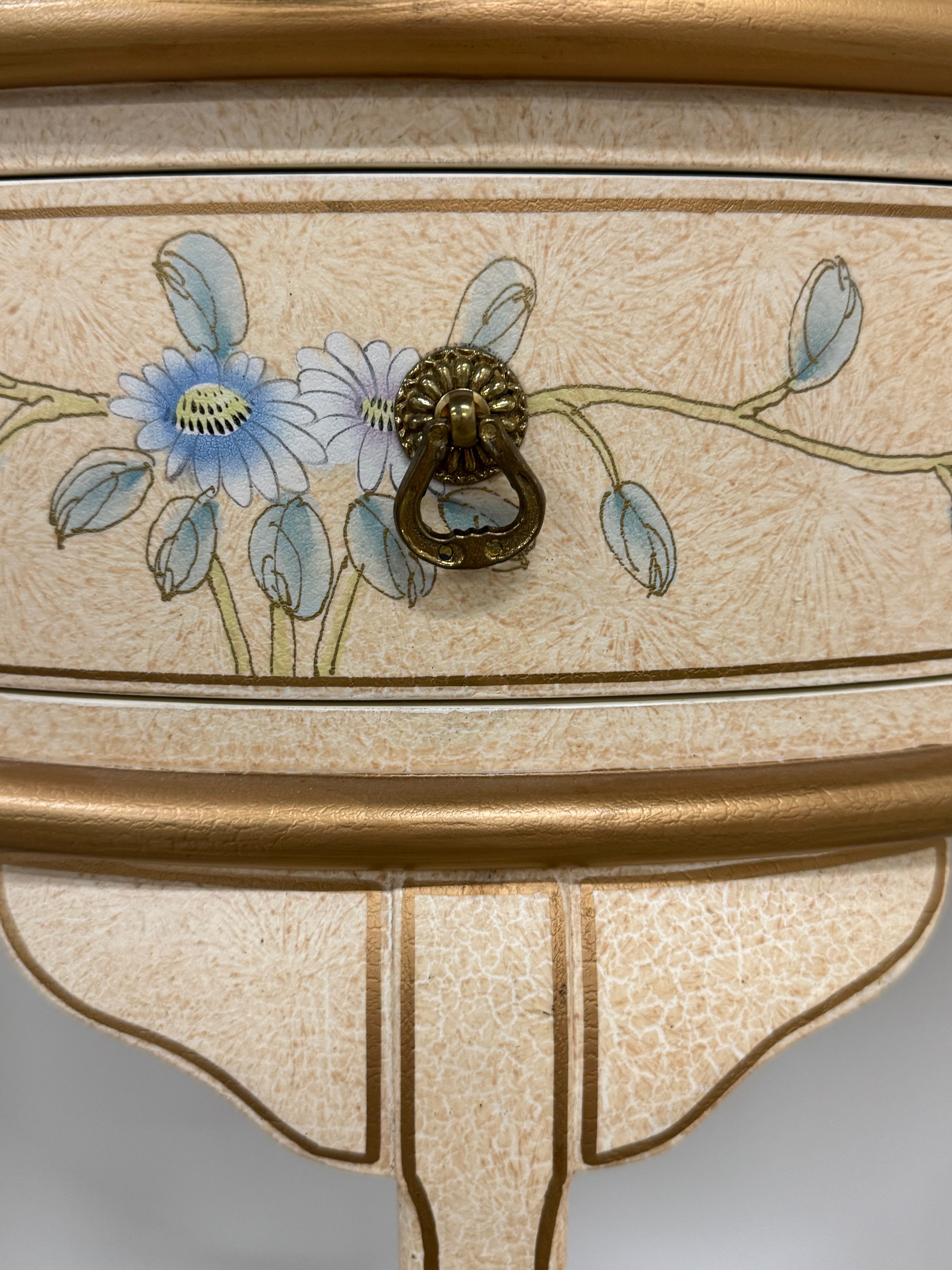 Crackled Ivory Floral 29" Demi-lune Hall Table
