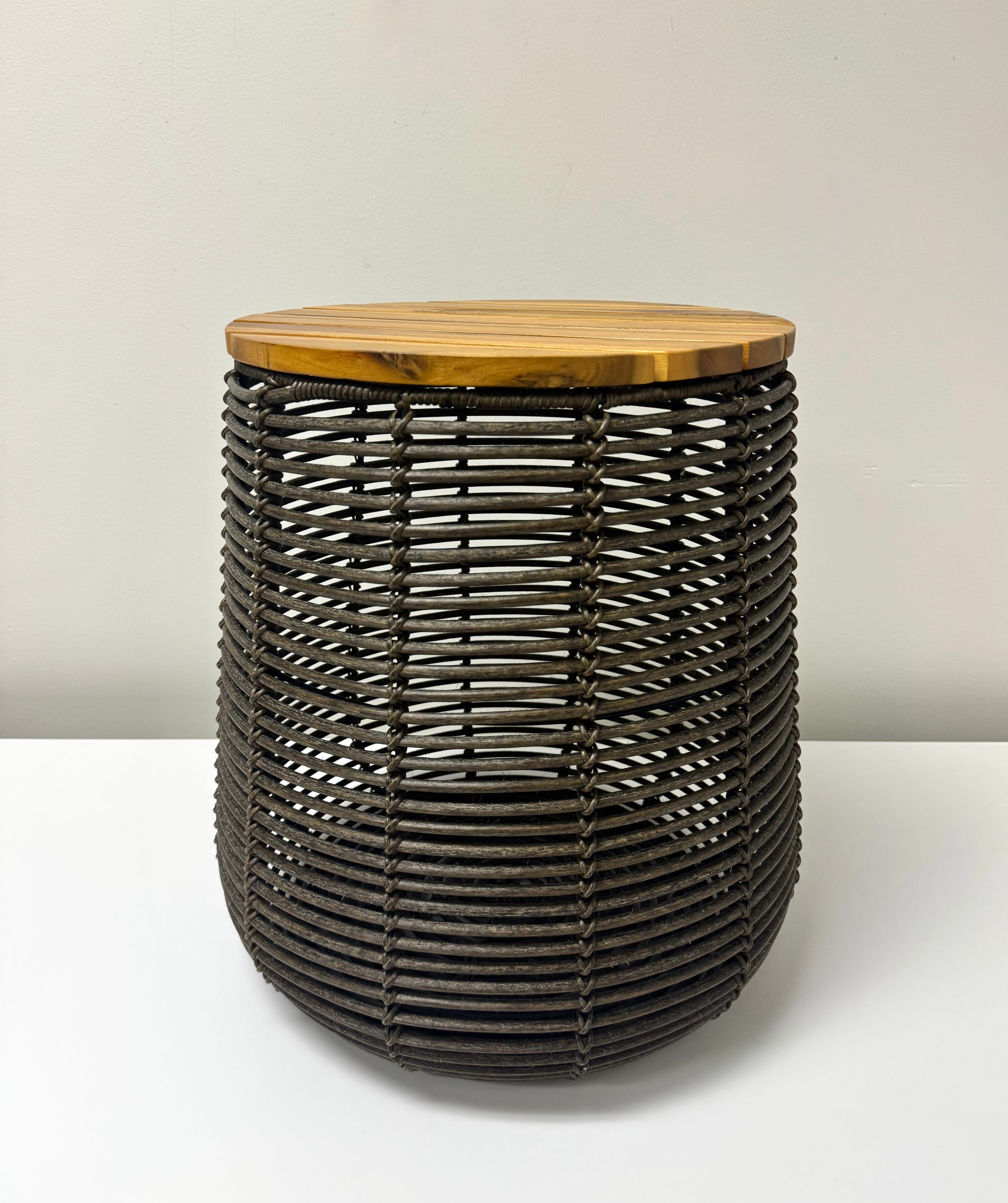 Faux Brown Rattan Garden Stool