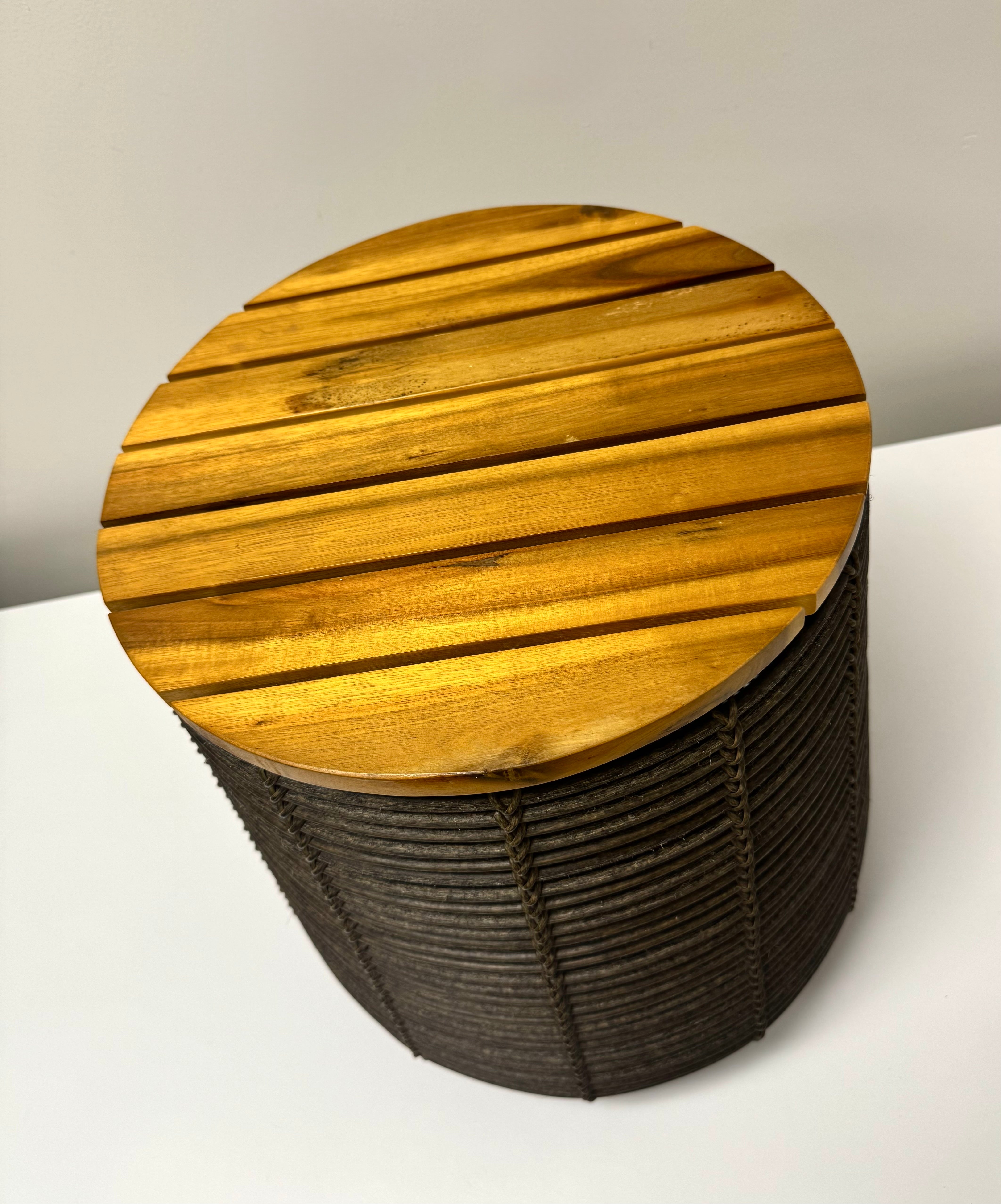 Faux Brown Rattan Garden Stool
