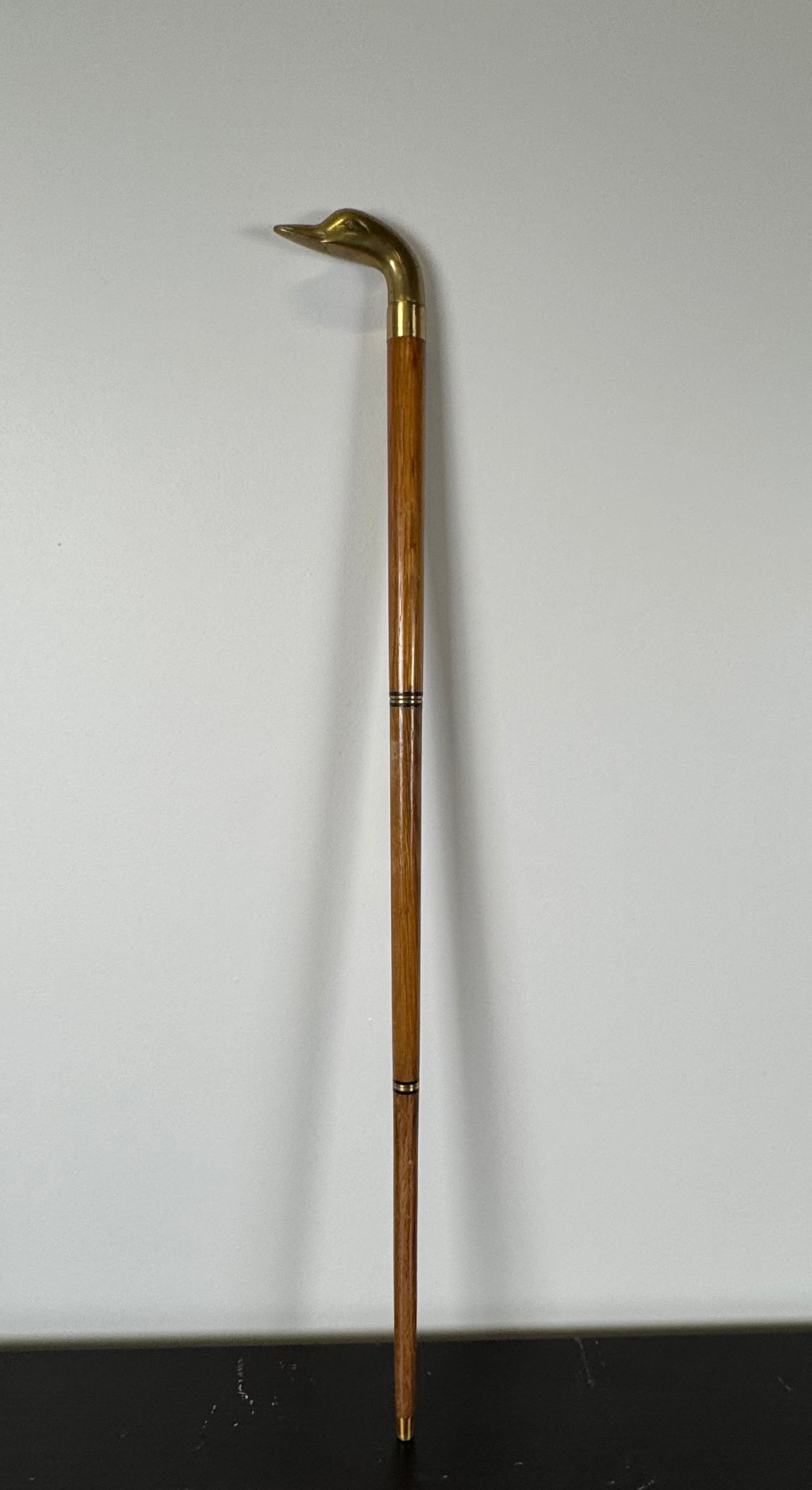 Vintage Wood & Brass Duck Walking Stick
