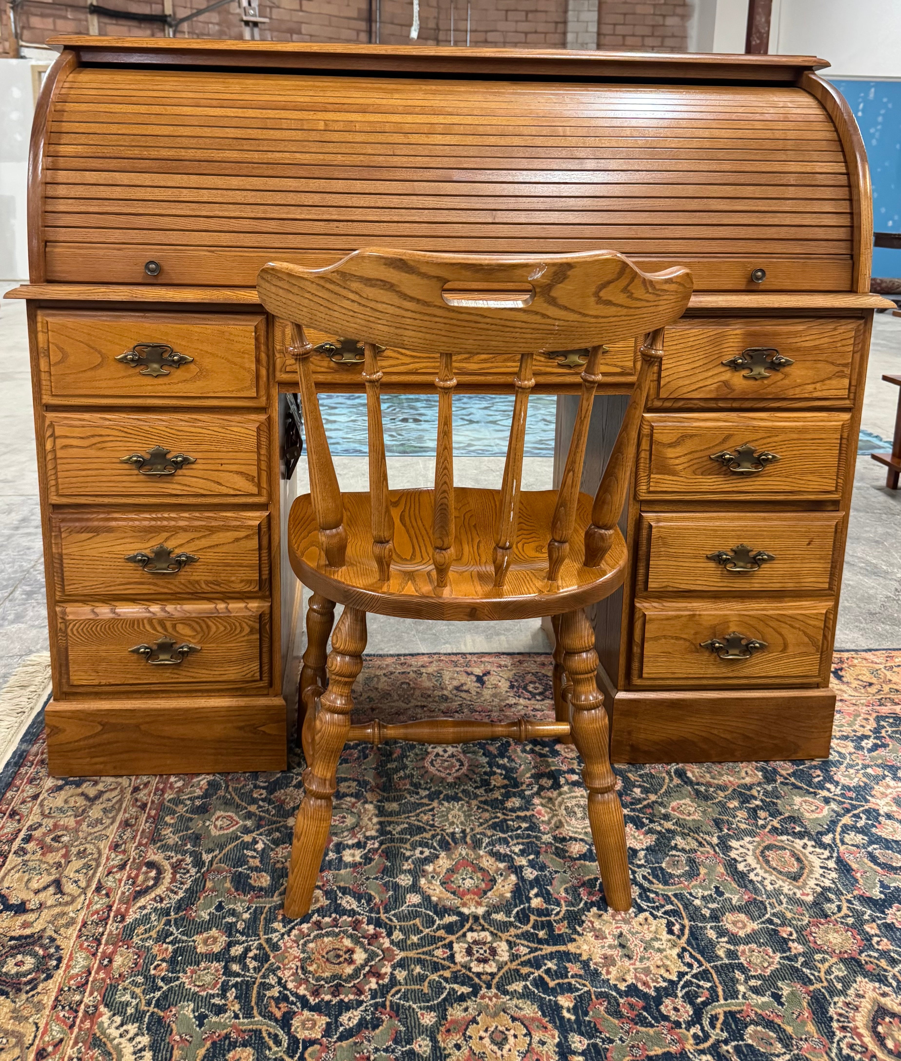 Vintage Oak Roll-top Desk & Chair