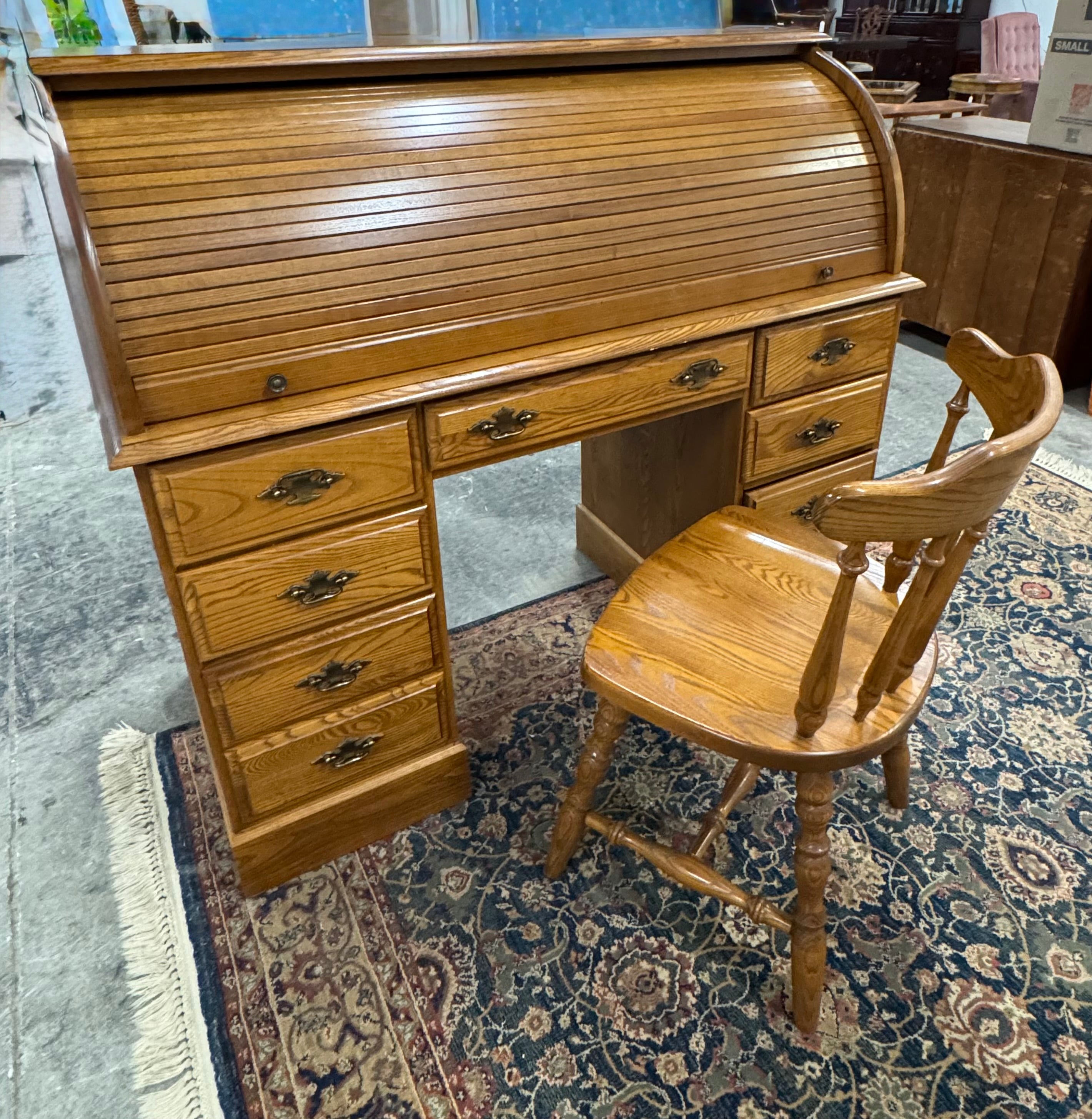 Vintage Oak Roll-top Desk & Chair