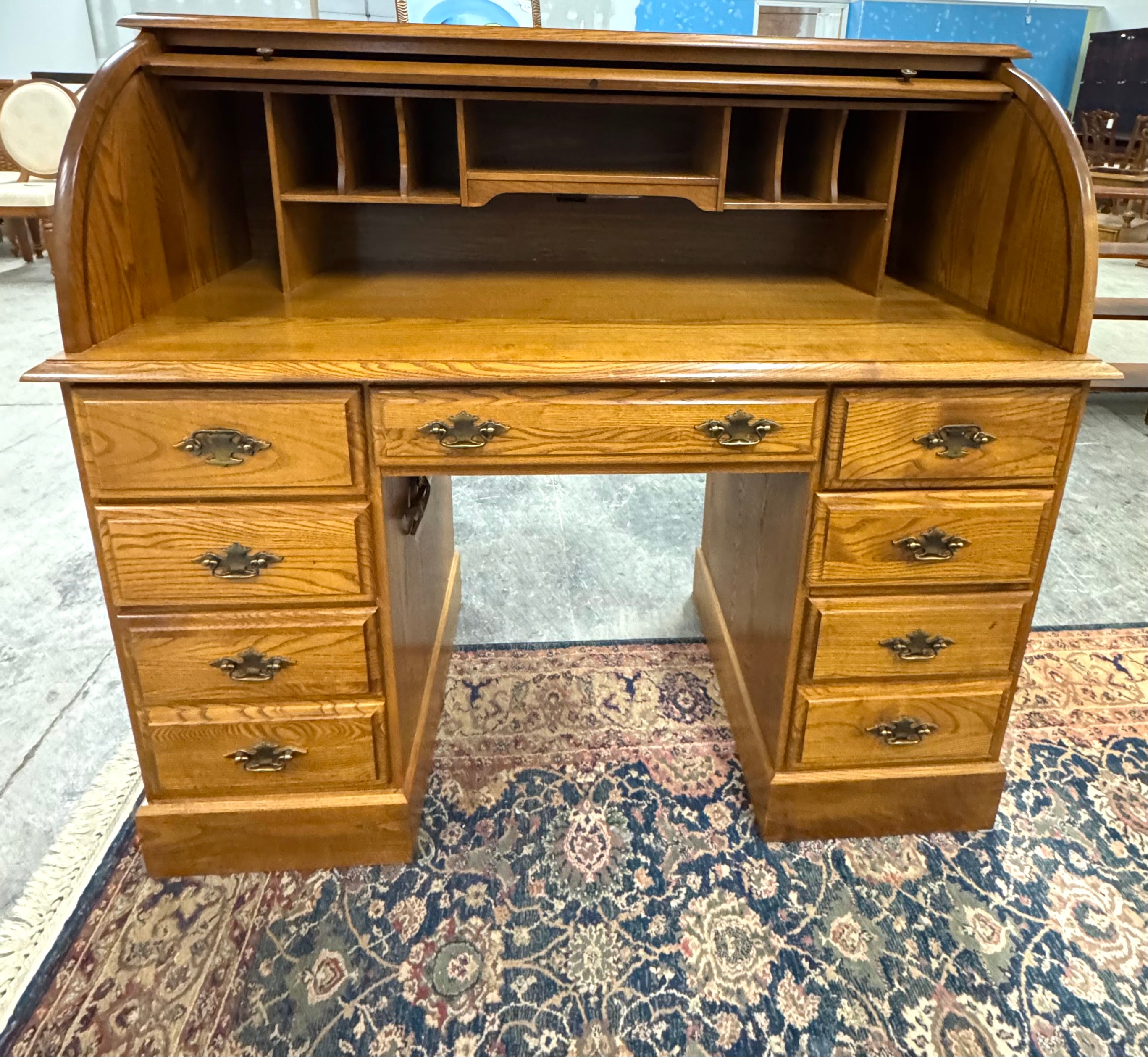 Vintage Oak Roll-top Desk & Chair