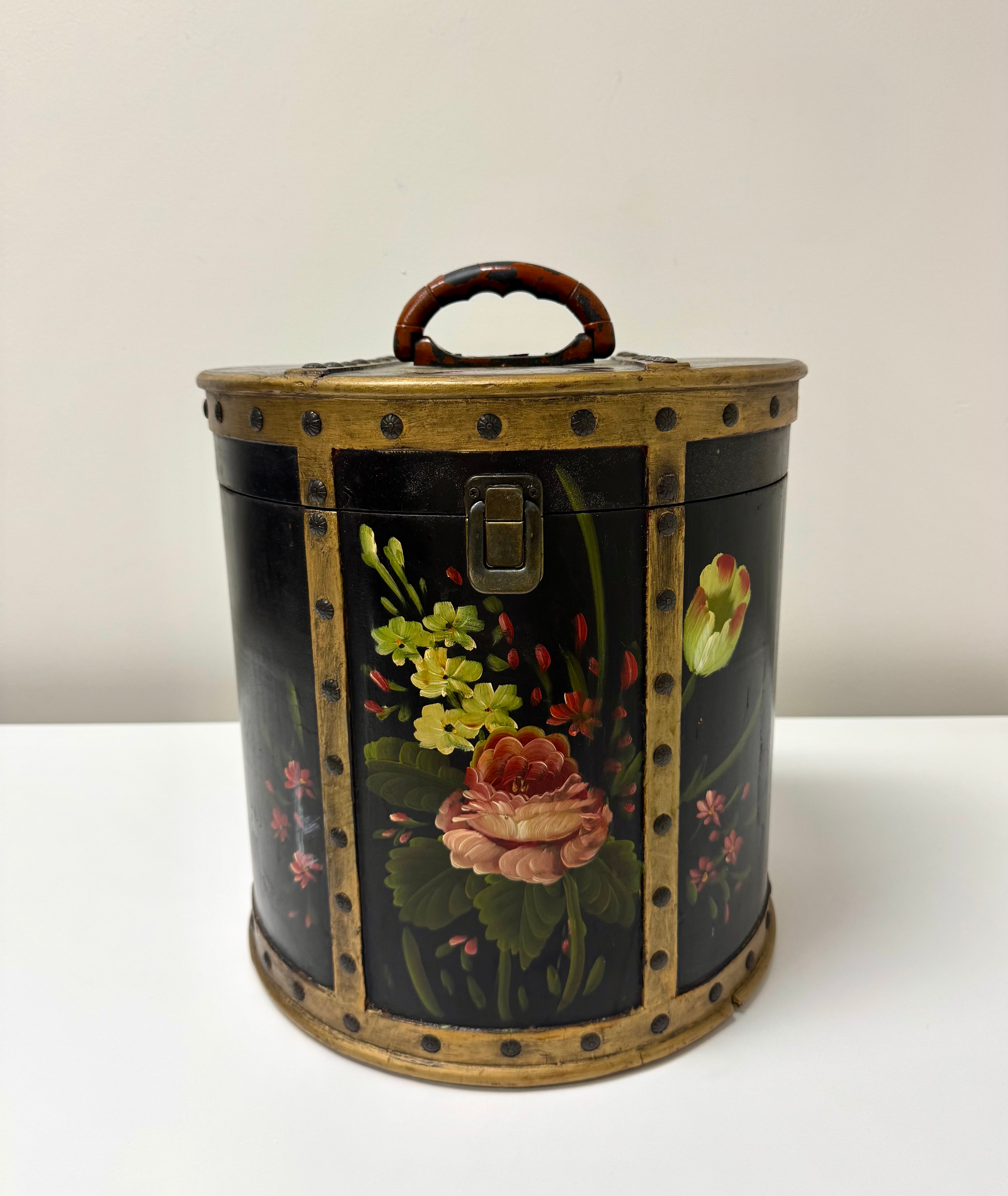 Vintage Wooden Hand-painted Floral Hat Box