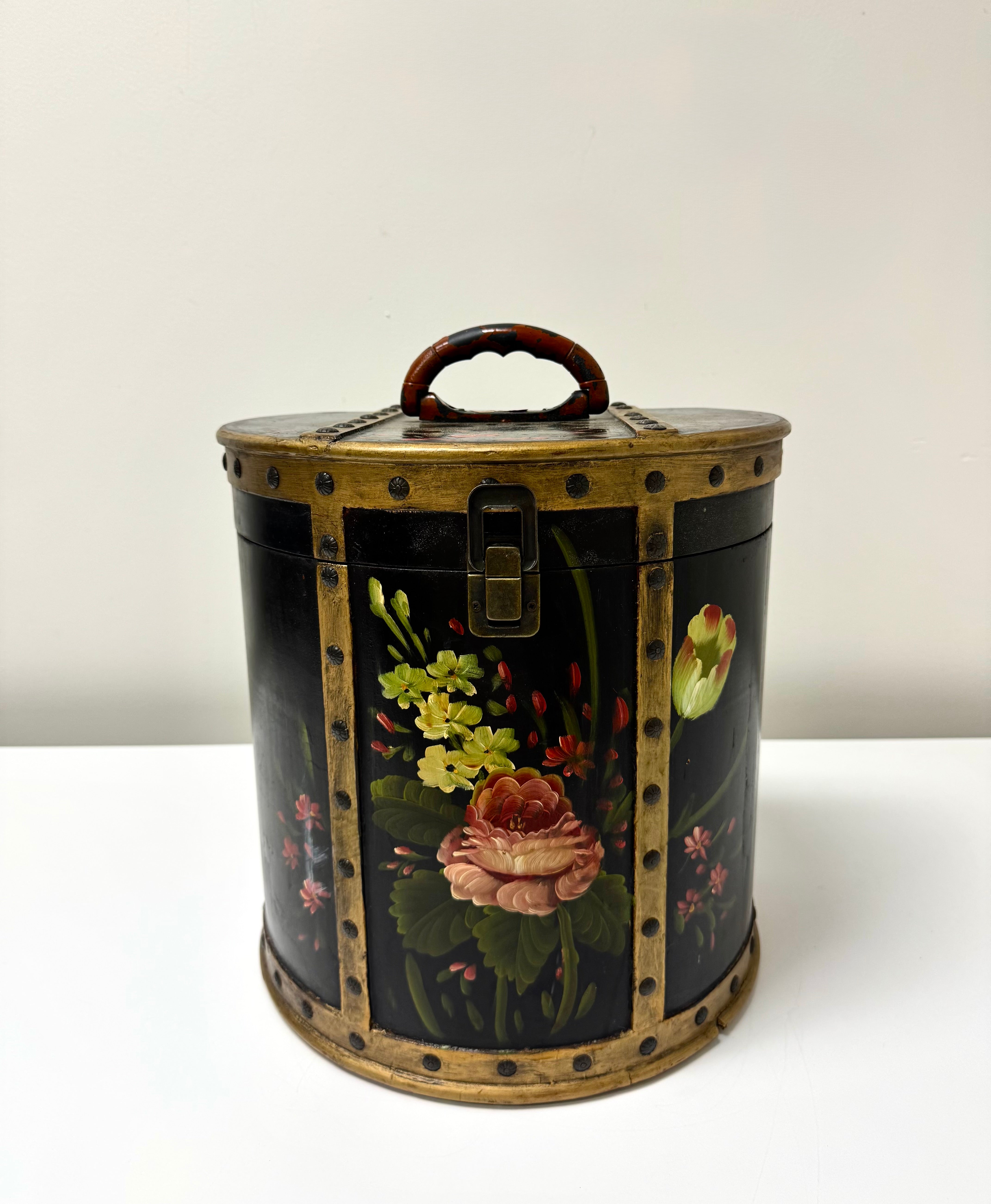 Vintage Wooden Hand-painted Floral Hat Box