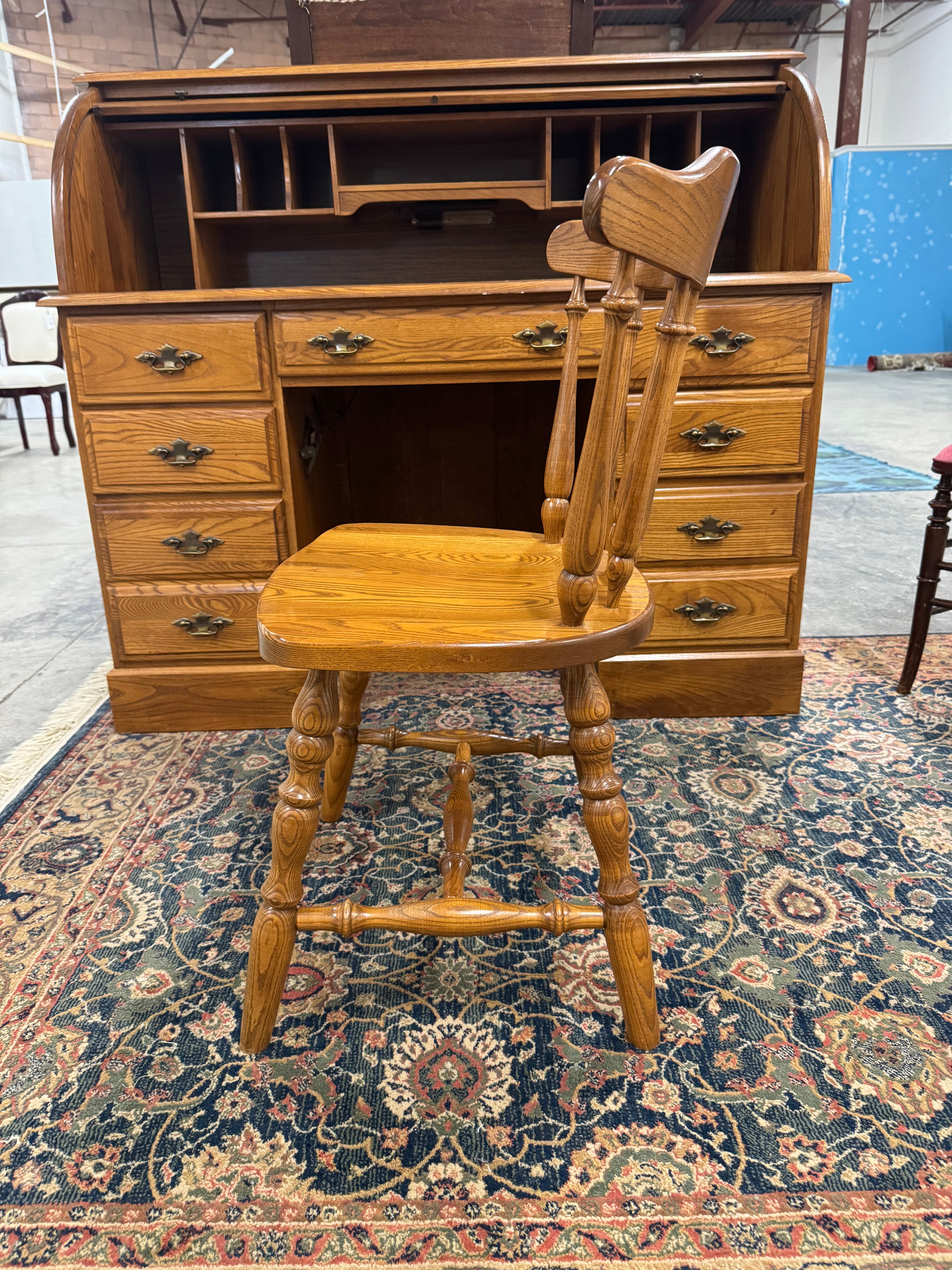 Vintage Oak Roll-top Desk & Chair