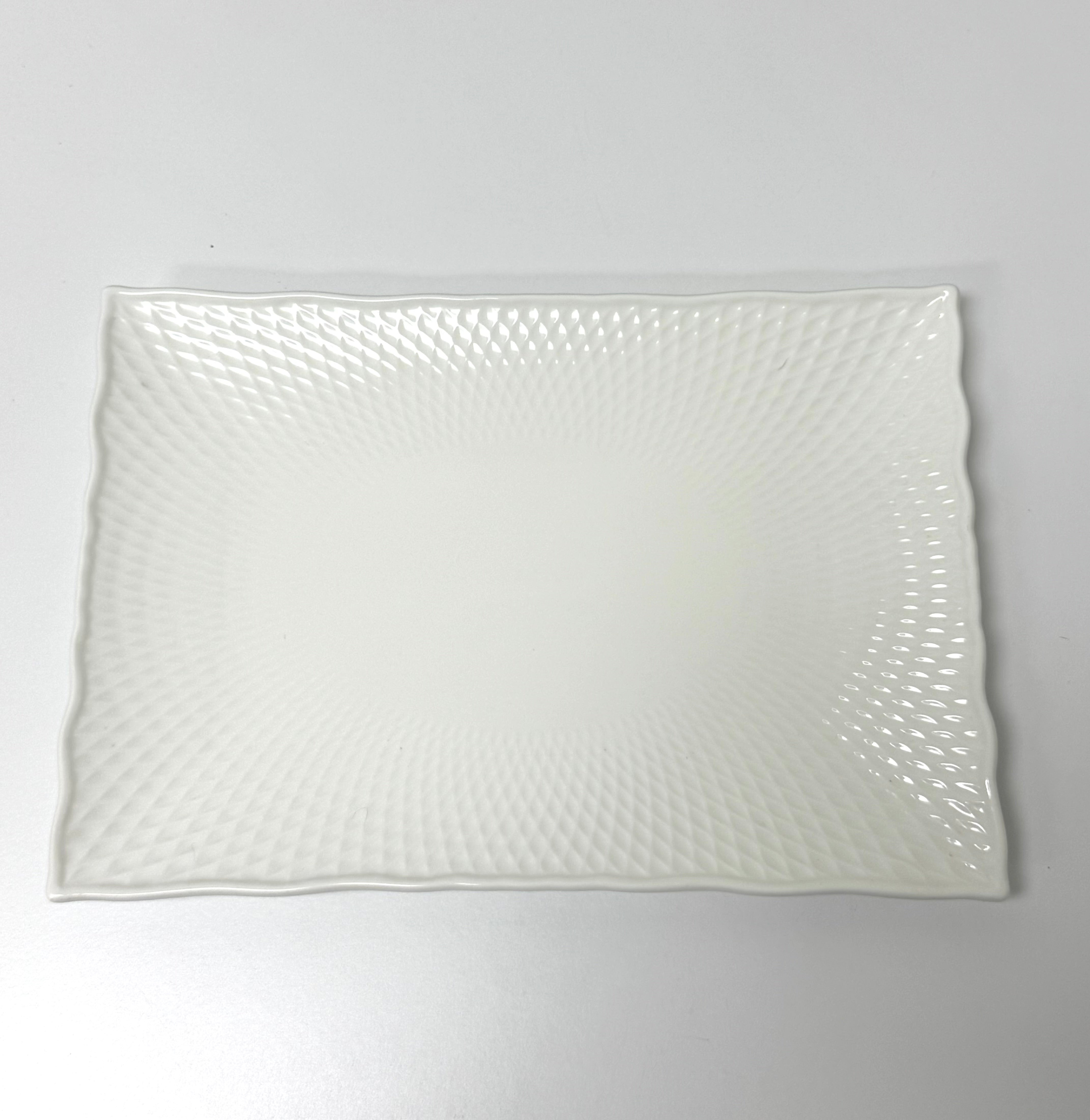 Embossed White Ceramic 12" x 8-1/2'" Plate