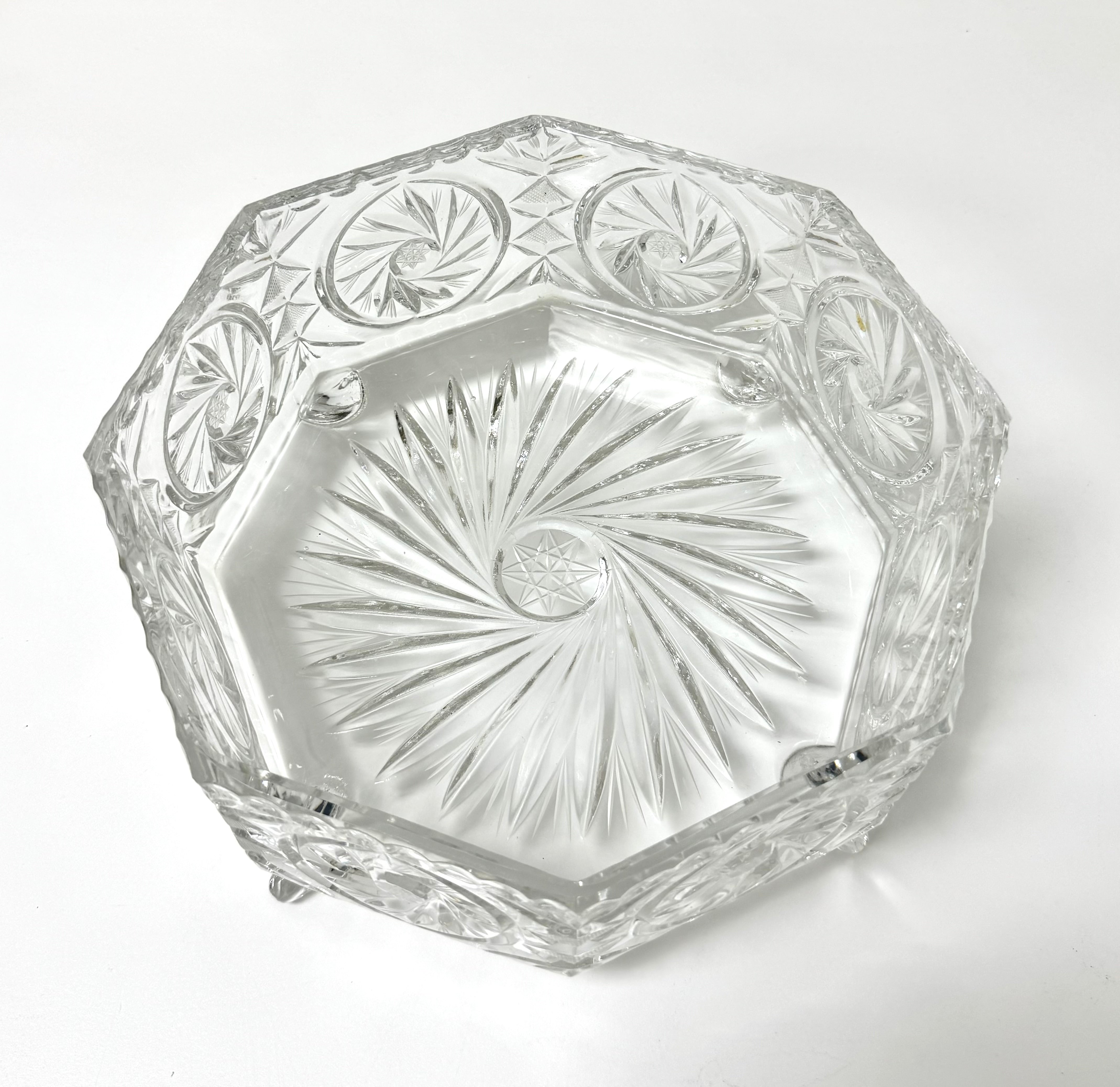 Footed Octagonal Crystal Bowl