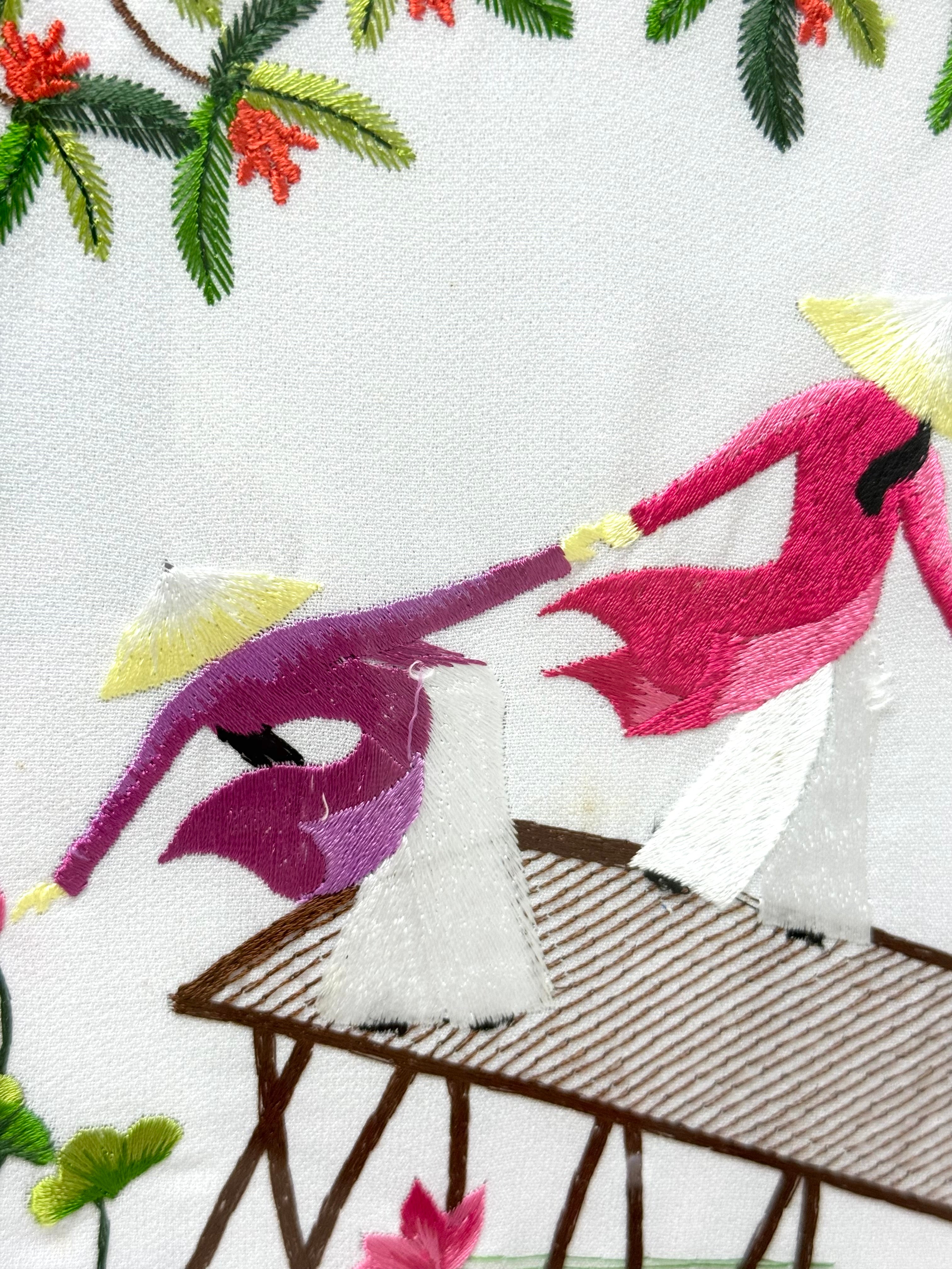 Vietnamese Silk Embroidery 'Two Ladies on a Bridge'