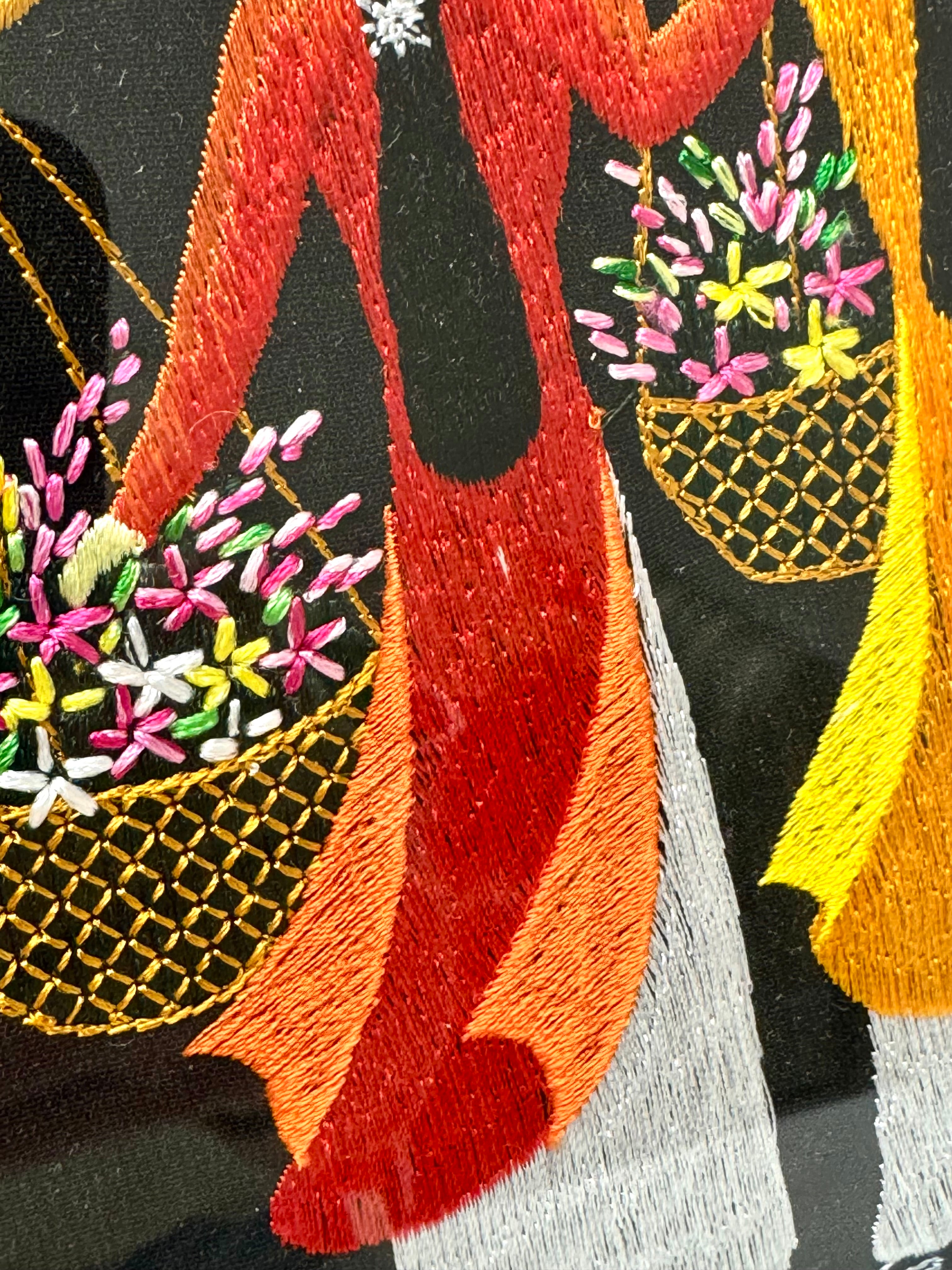 Vietnamese Silk Embroidery 'Two Ladies with Flower Baskets'