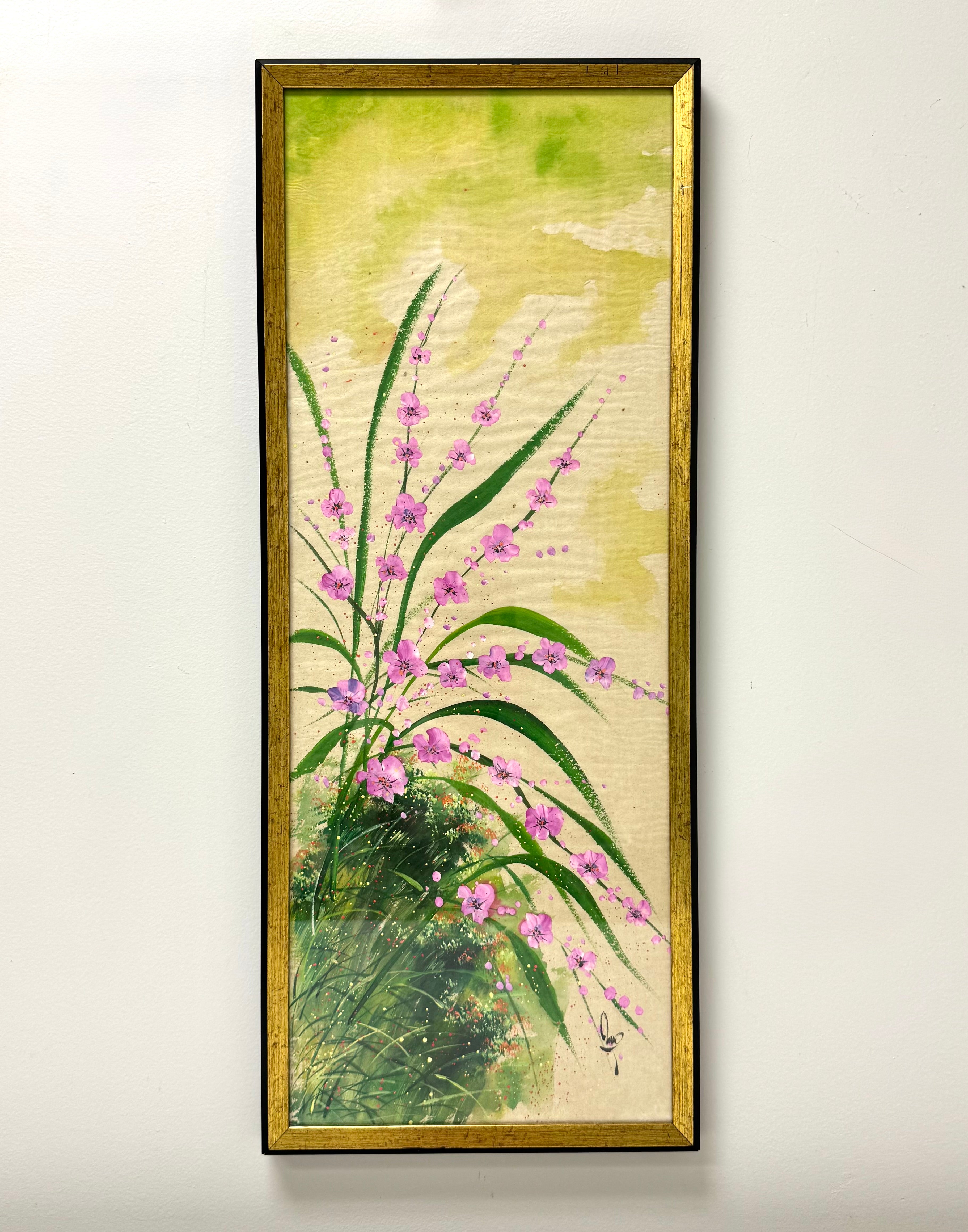 'Pink Wildflowers' Hand-painted Watercolour