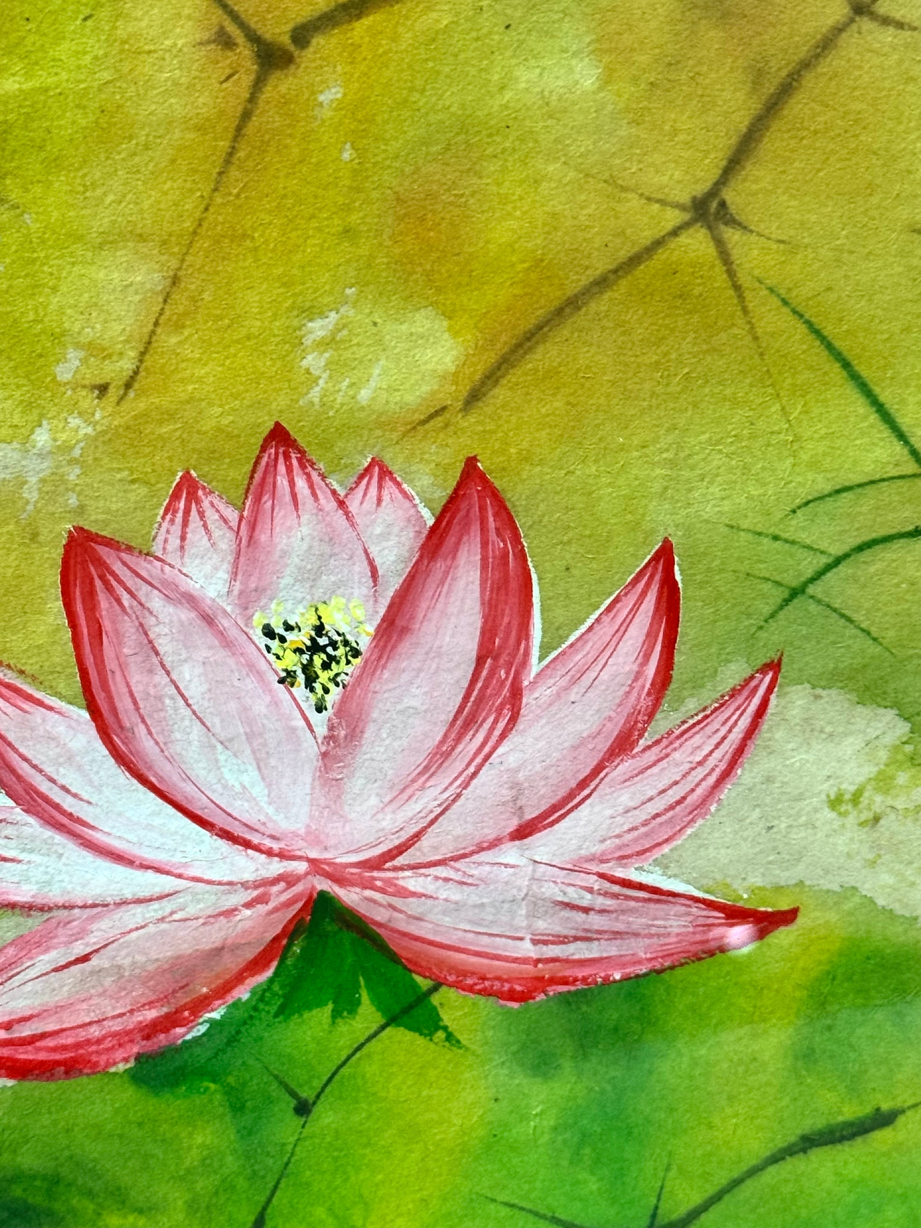 'Pink Lotuses' Hand-painted Watercolour