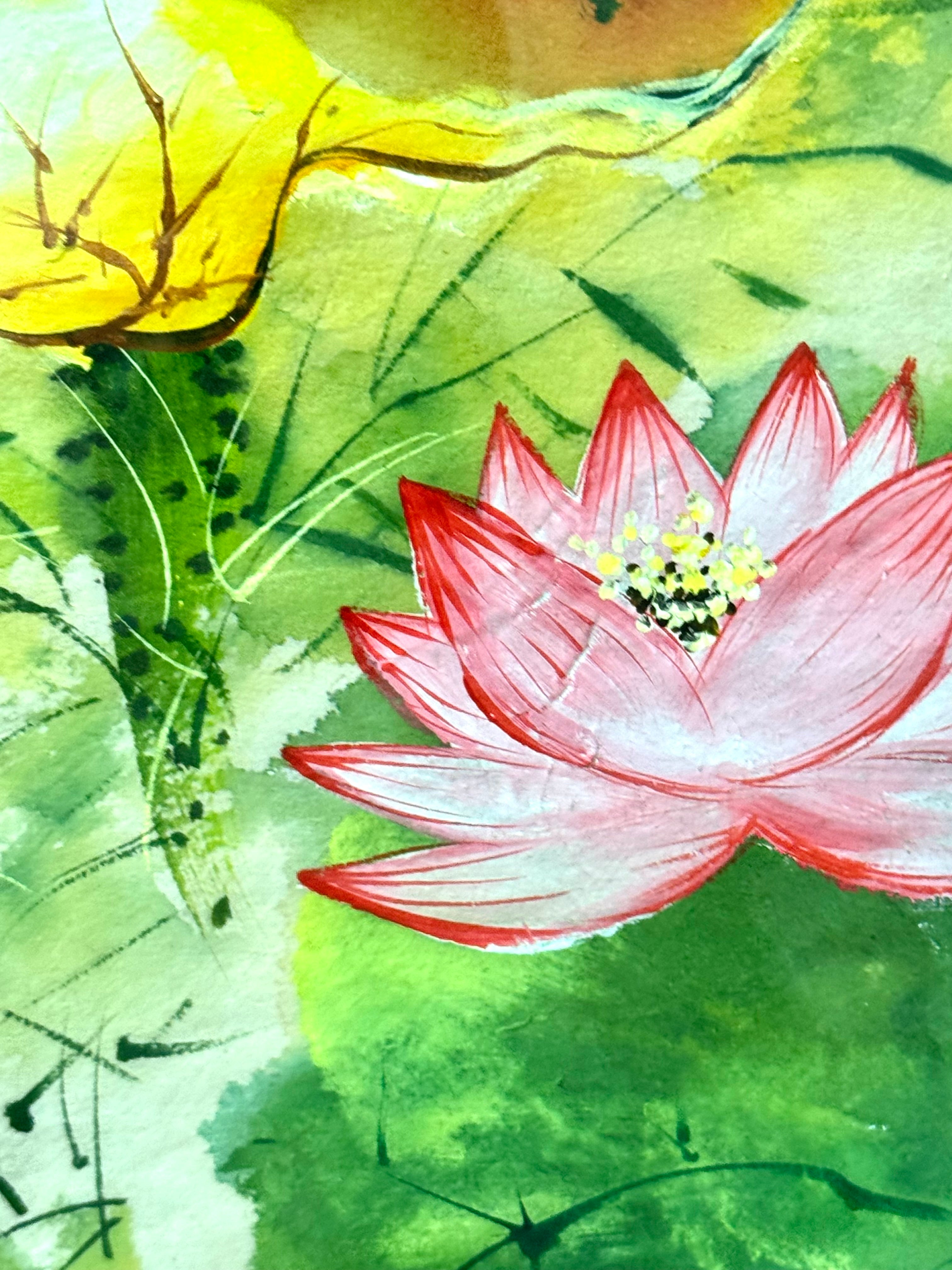 'Pink Lotus' Hand-painted Watercolour