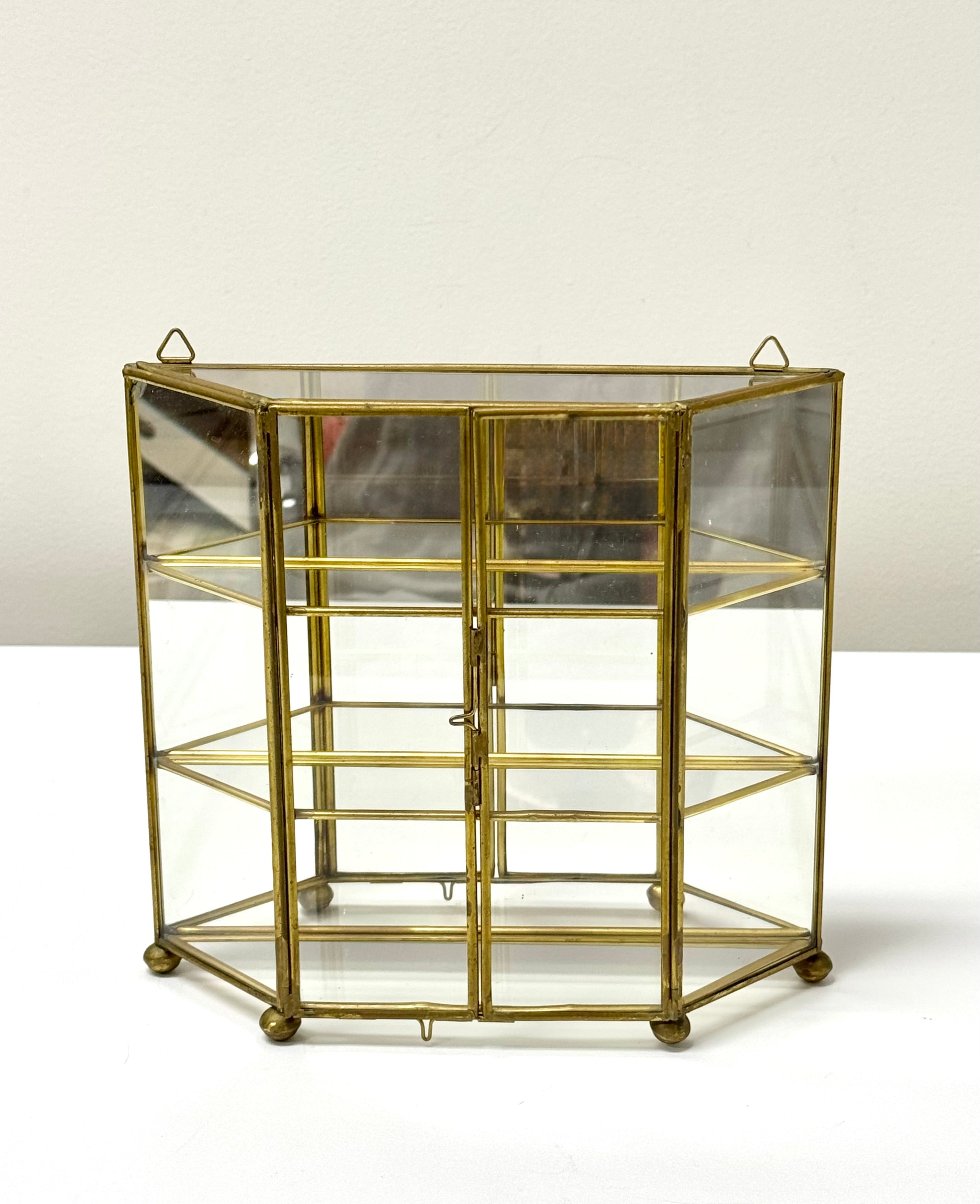 Vintage Brass Curio Cabinet with Miniatures