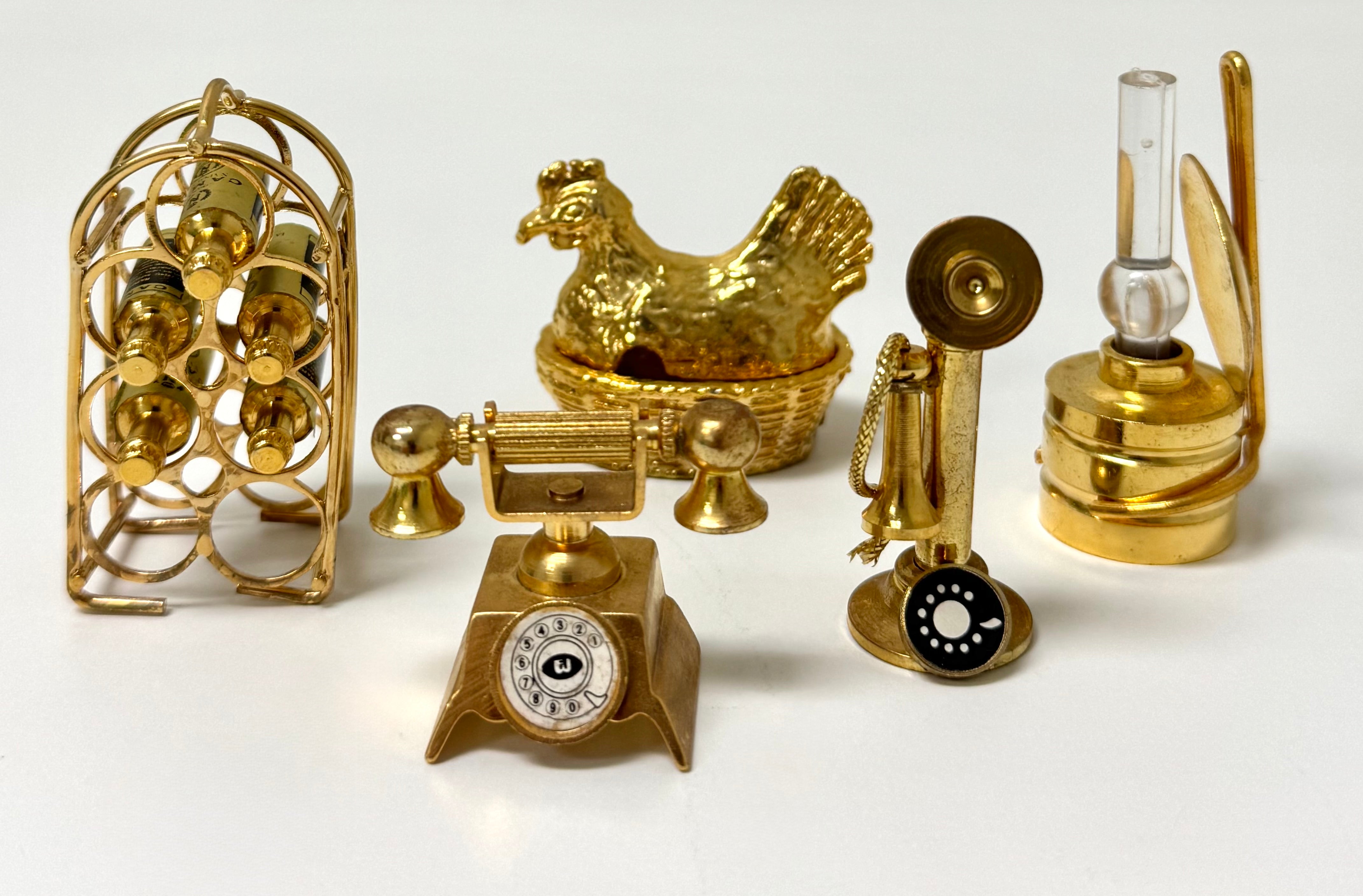 Vintage Brass Curio Cabinet with Miniatures