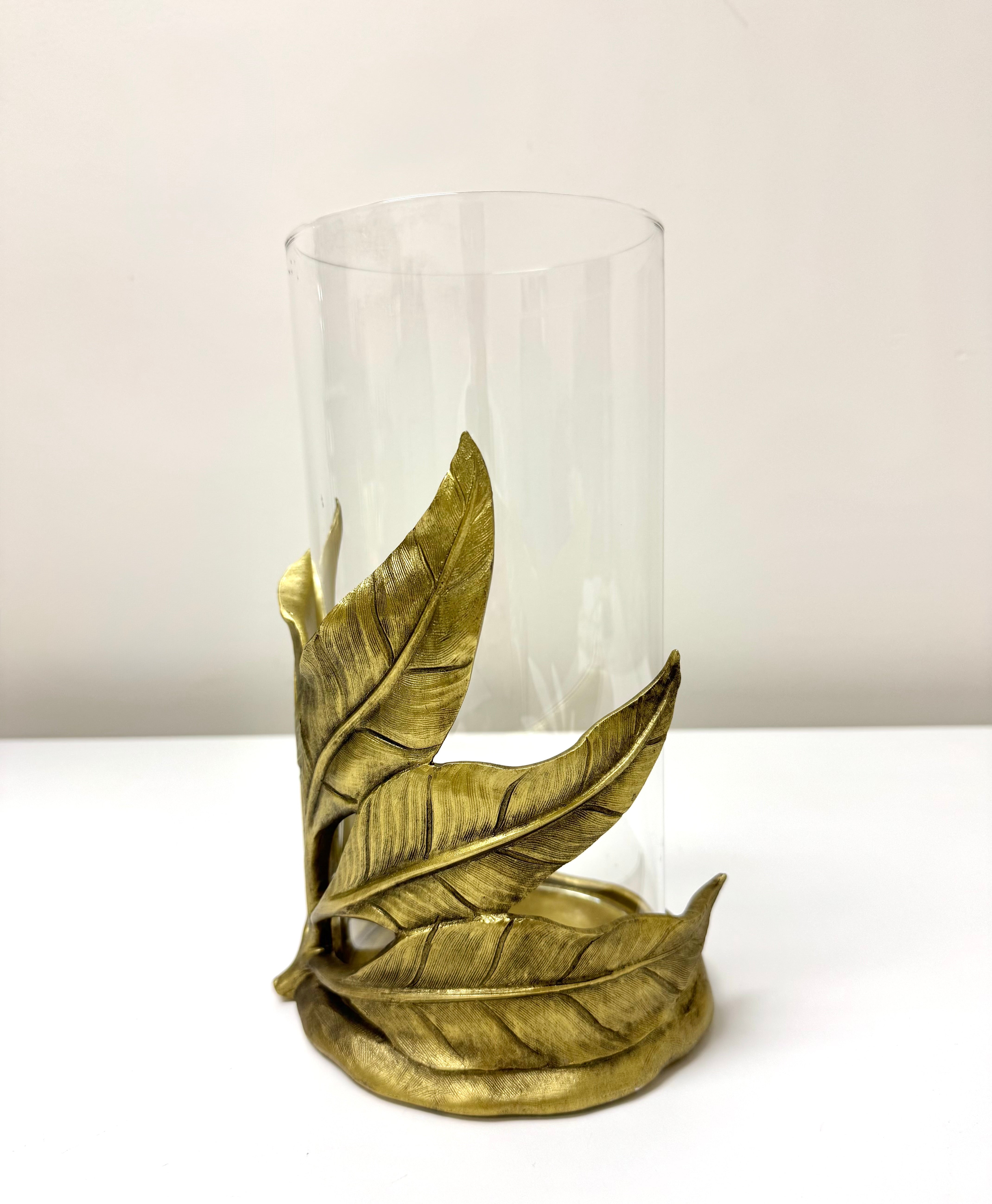 Darkened Gold Feather Pillar Hurricane