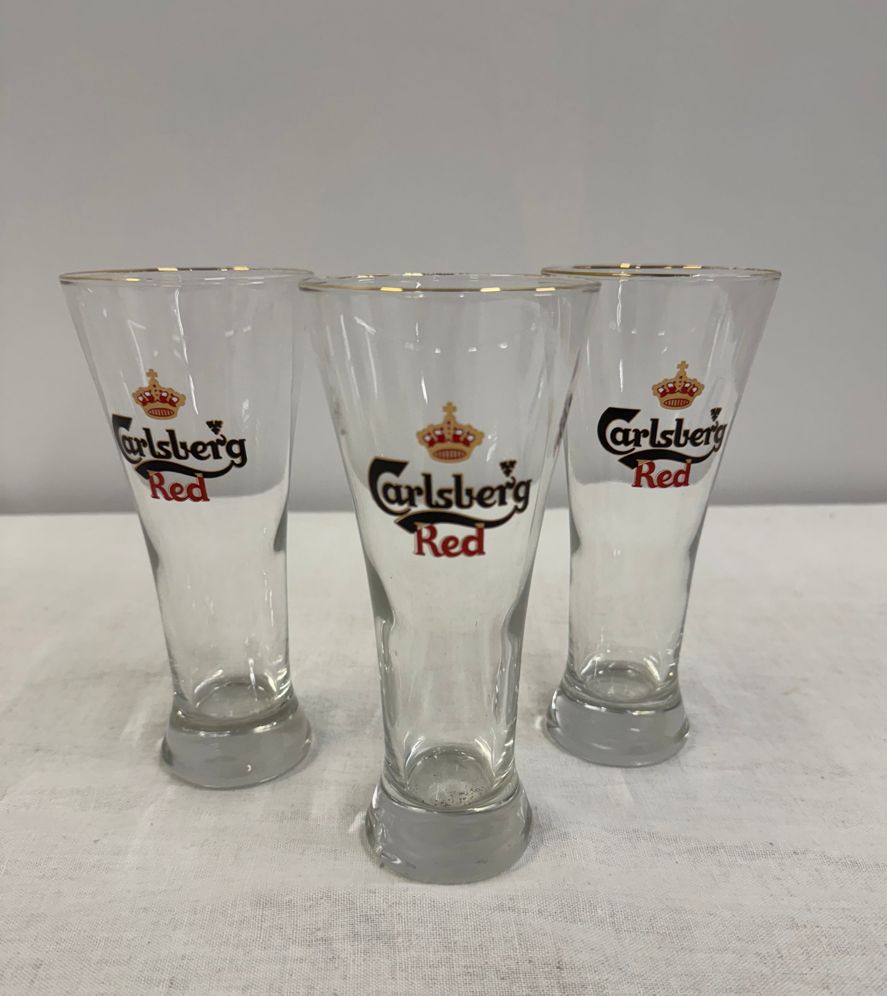 Vintage Carlsberg Red Flared Beer Glasses Set of 3