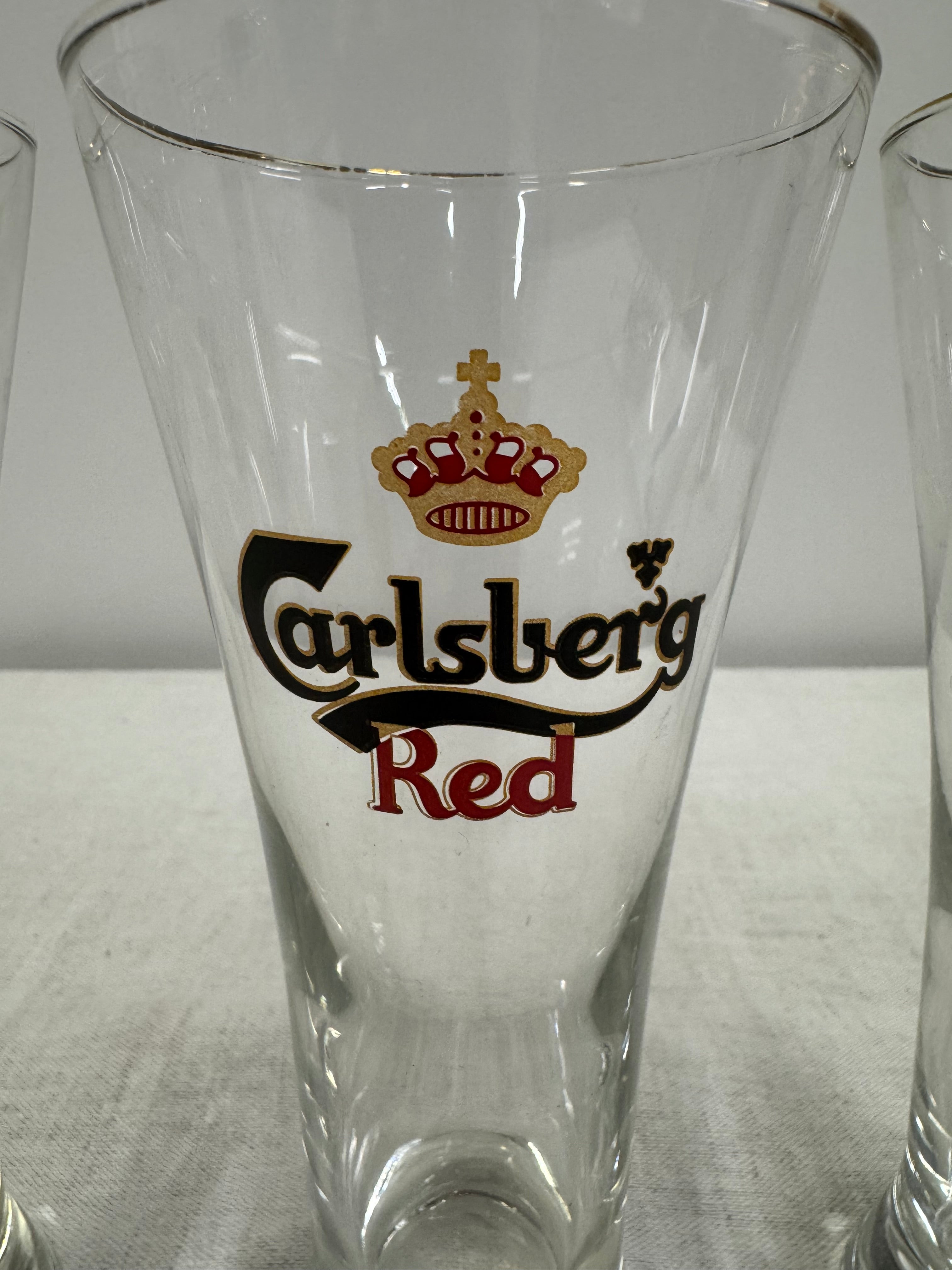 Vintage Carlsberg Red Flared Beer Glasses Set of 3