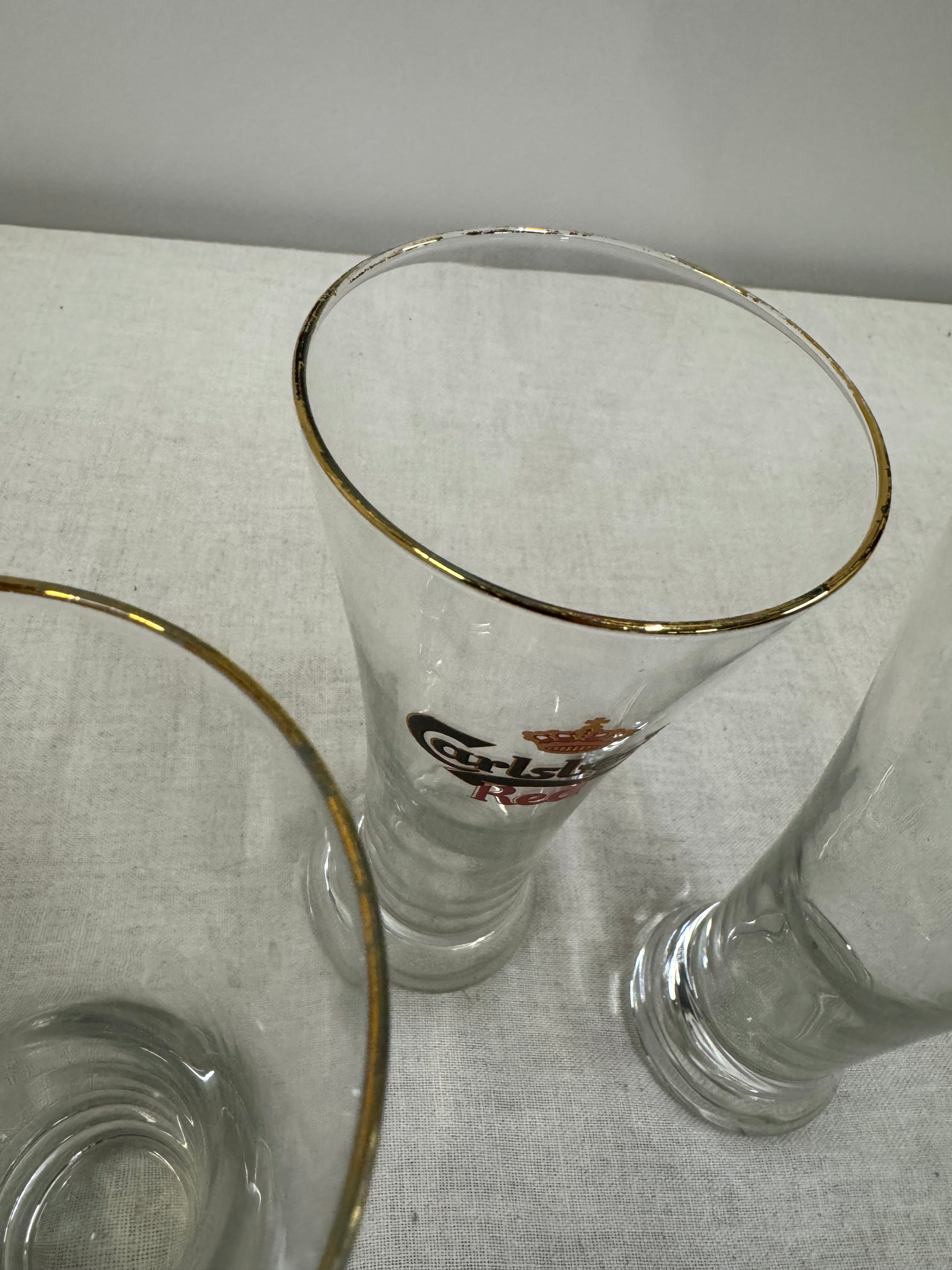 Vintage Carlsberg Red Flared Beer Glasses Set of 3