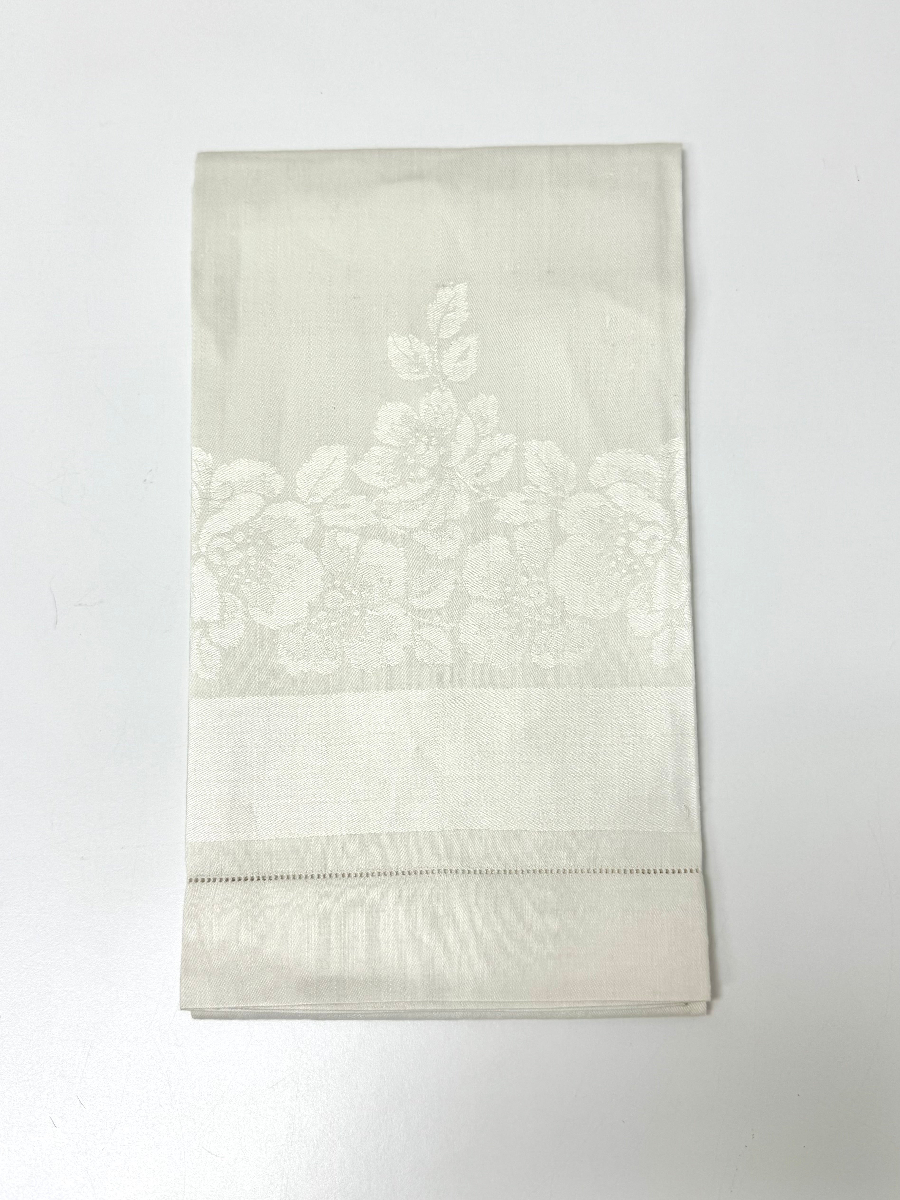 Vintage White Linen Damask Table Scarf