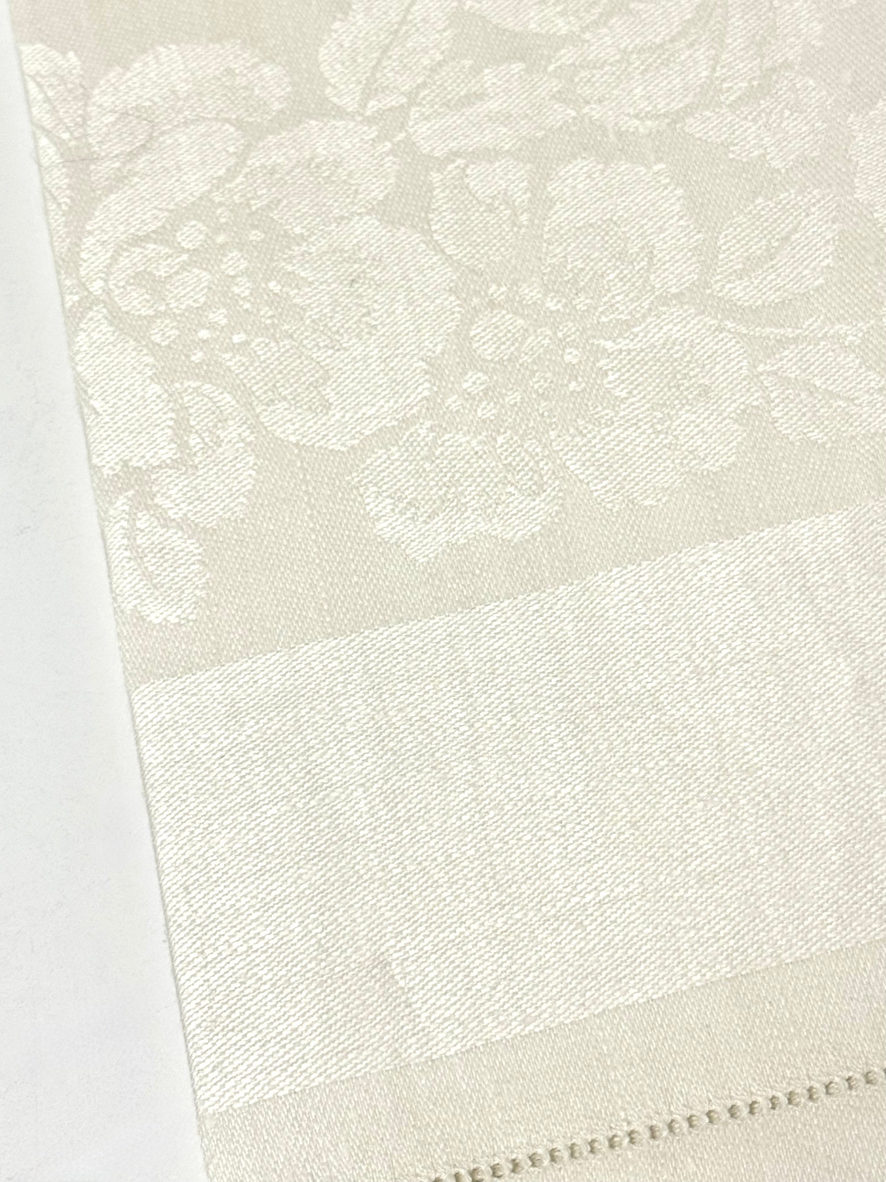 Vintage White Linen Damask Table Scarf