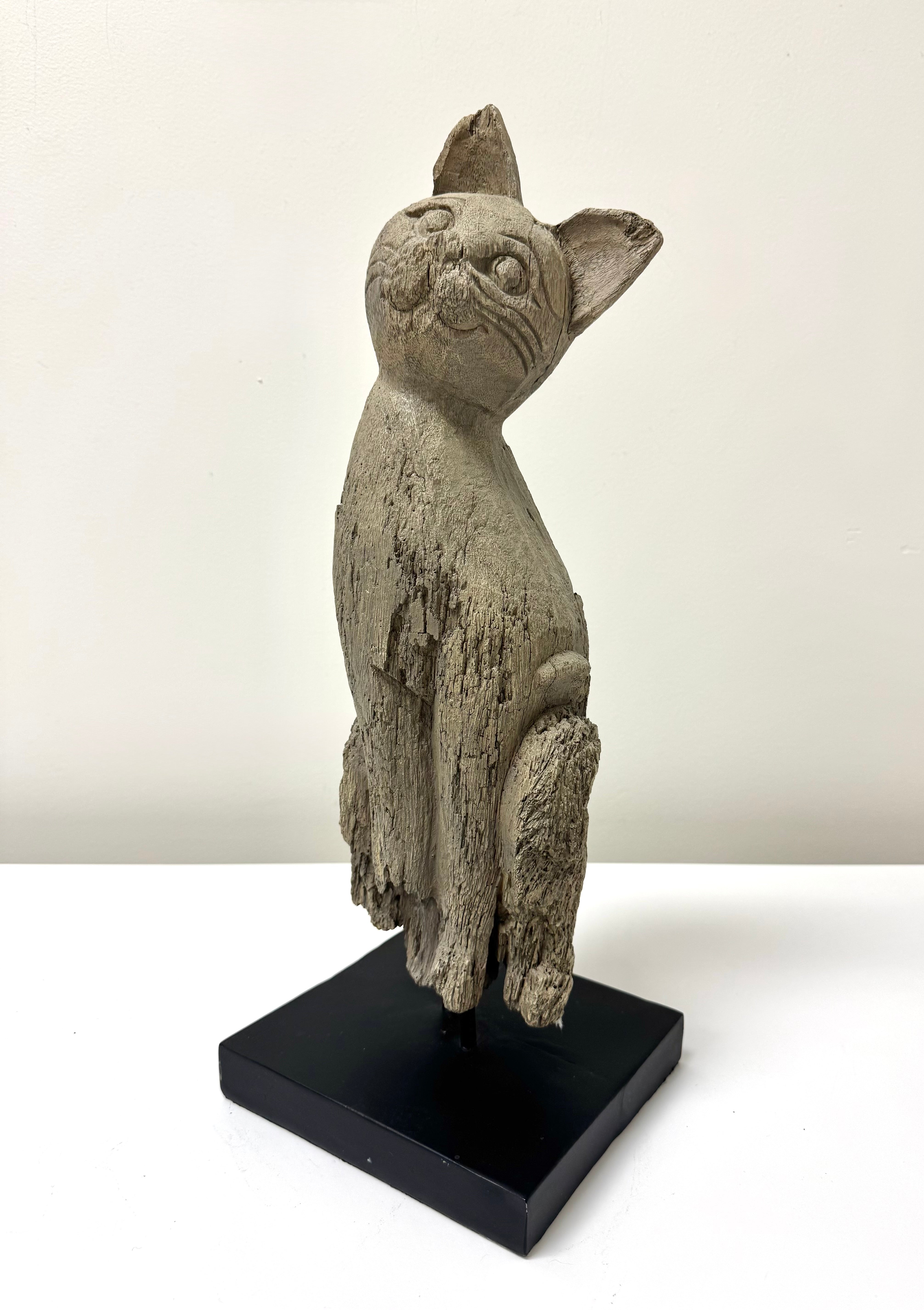 Distressed Faux Wood Cat Figure