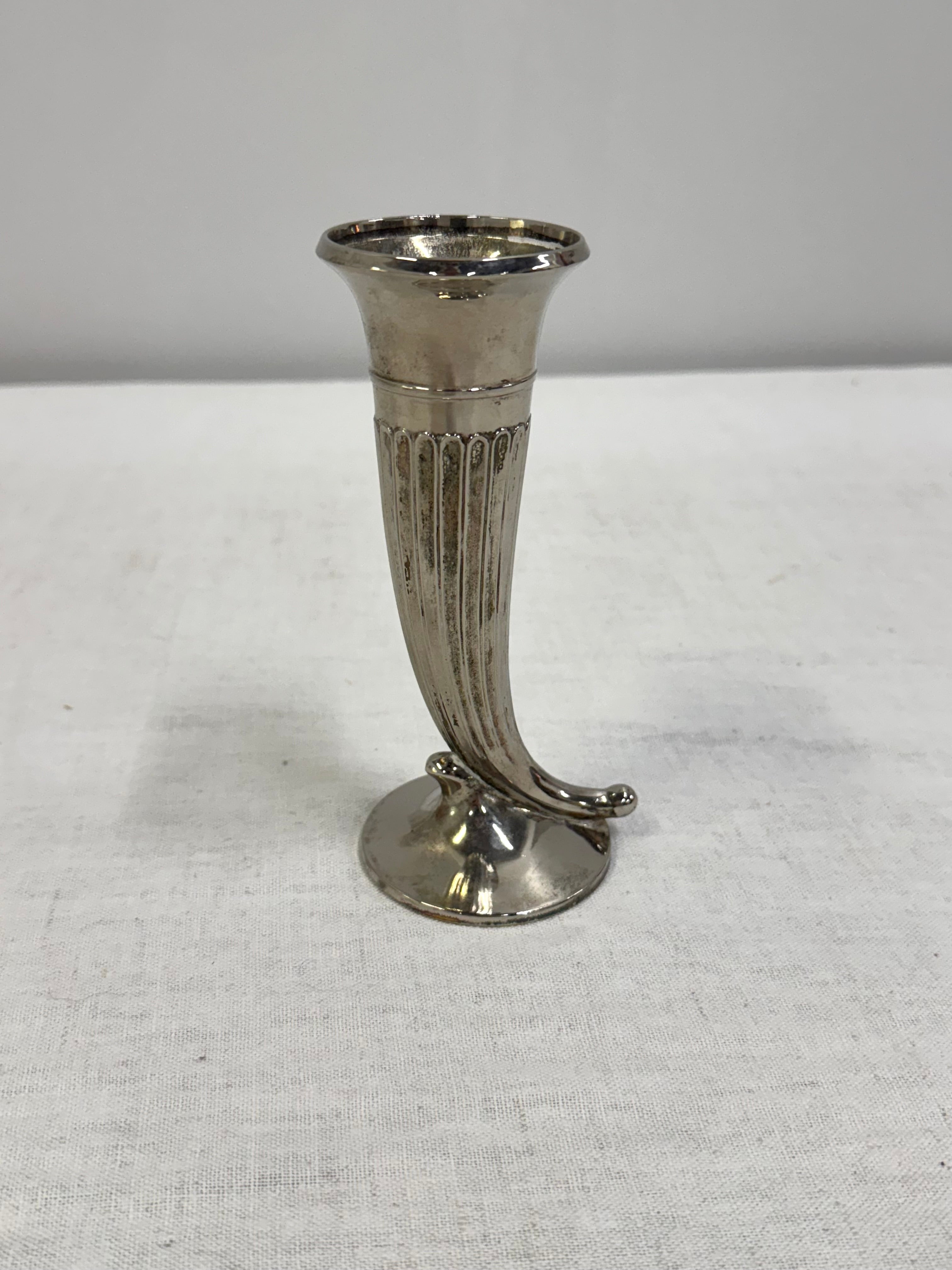 Aged Silver Horn Bud Vase