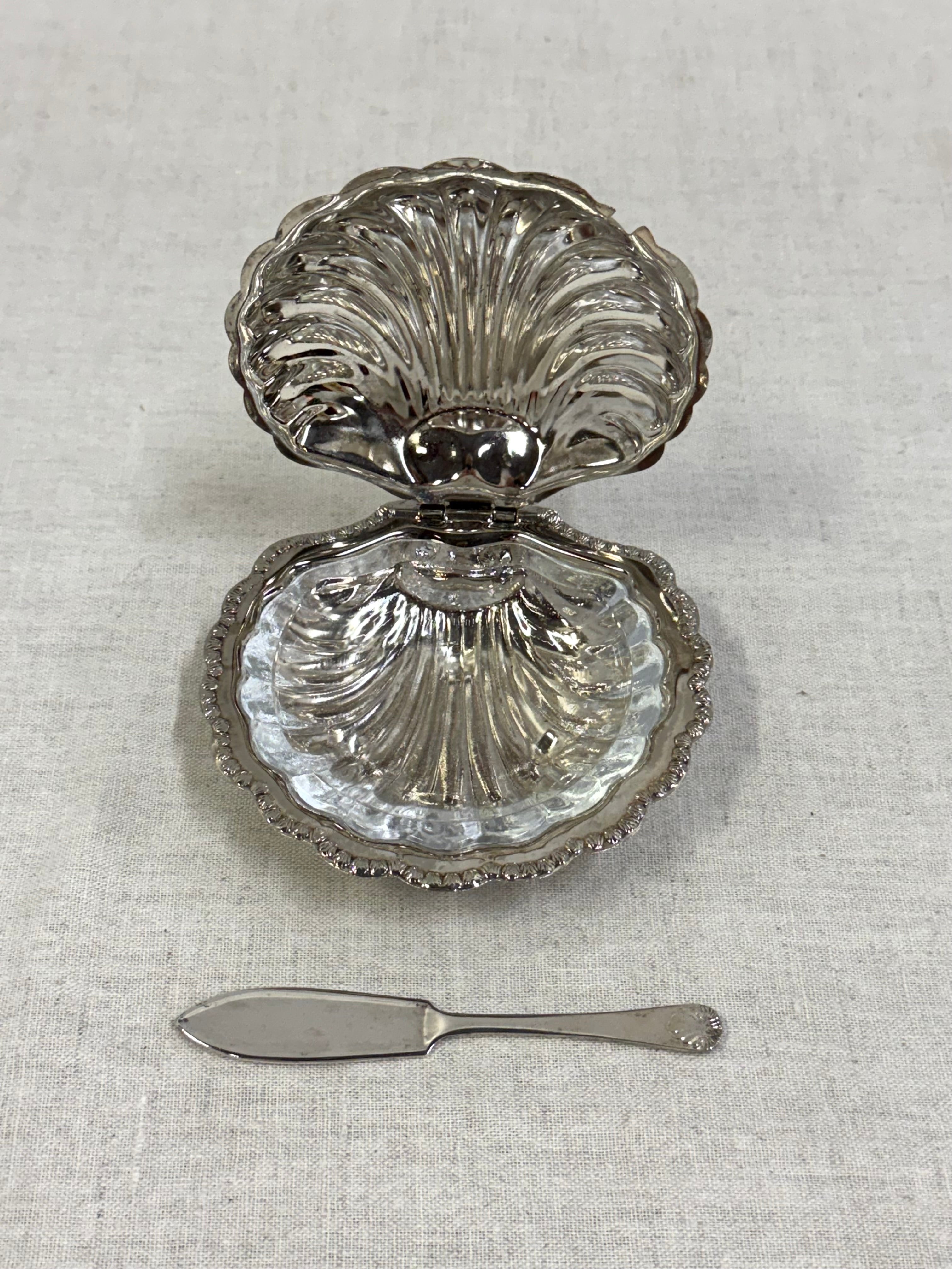 Silverplate Clamshell Butter Dish with Knife