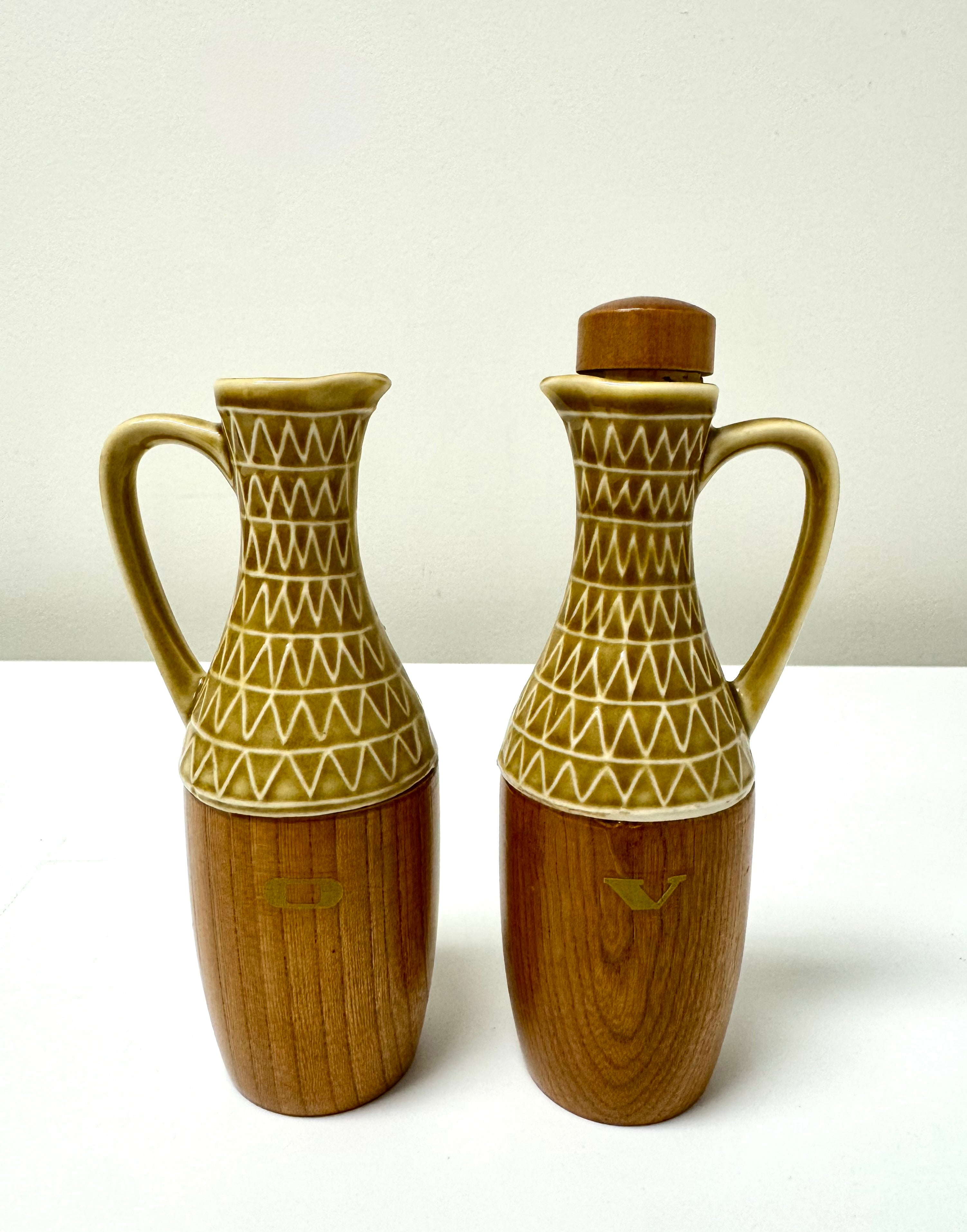 Vintage MCM Teak Cruet Set
