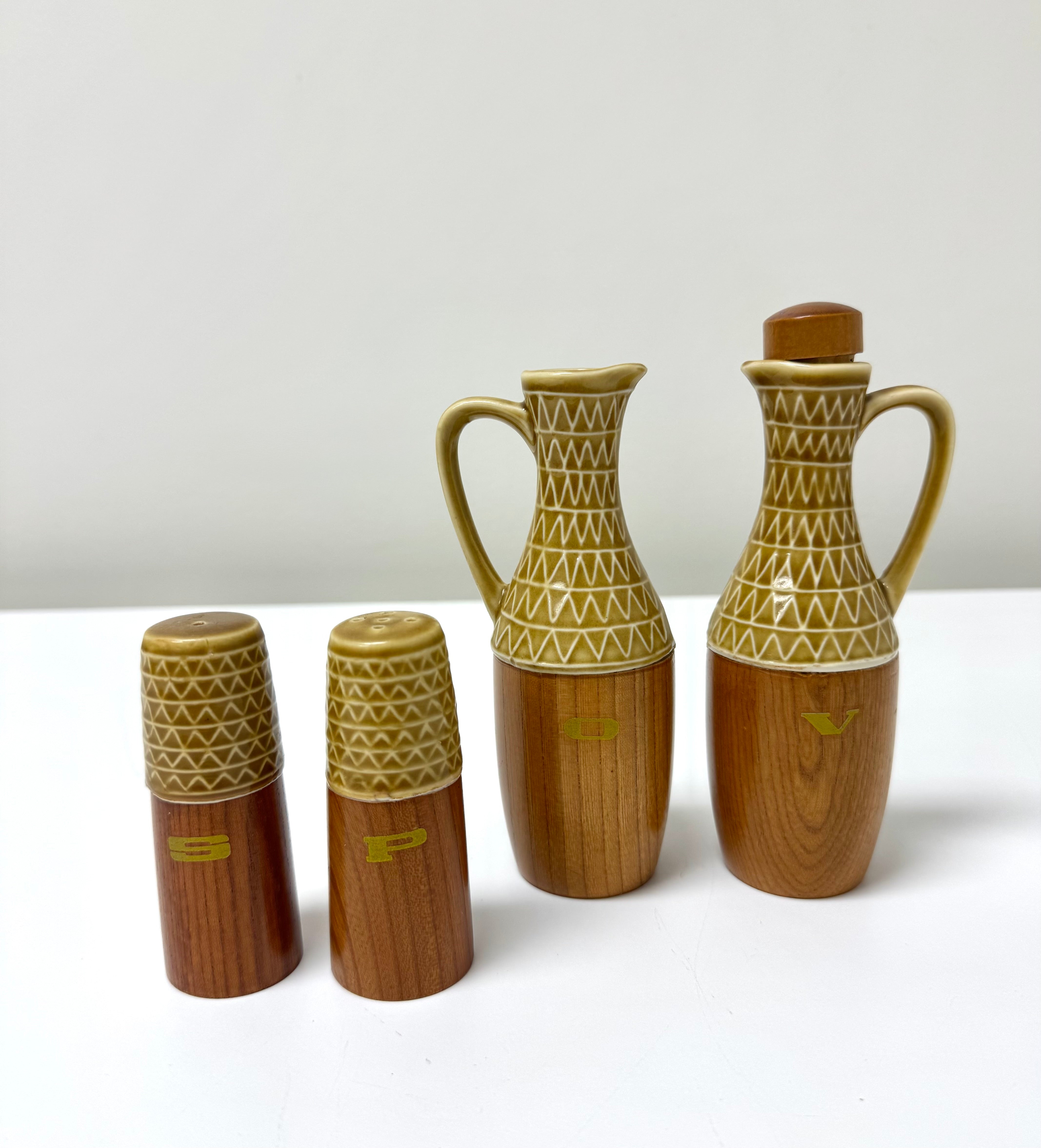 Vintage MCM Teak Cruet Set