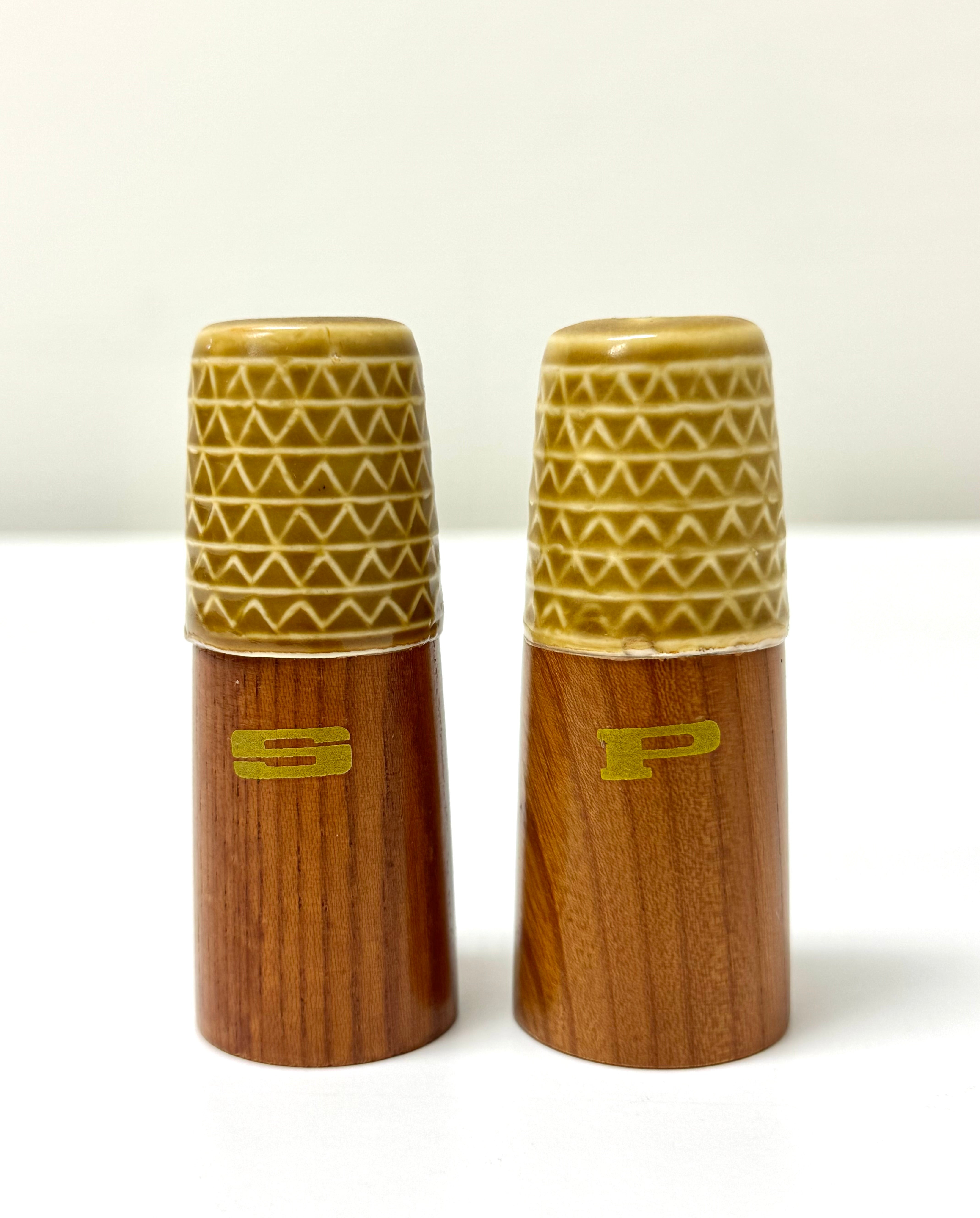Vintage MCM Teak Cruet Set