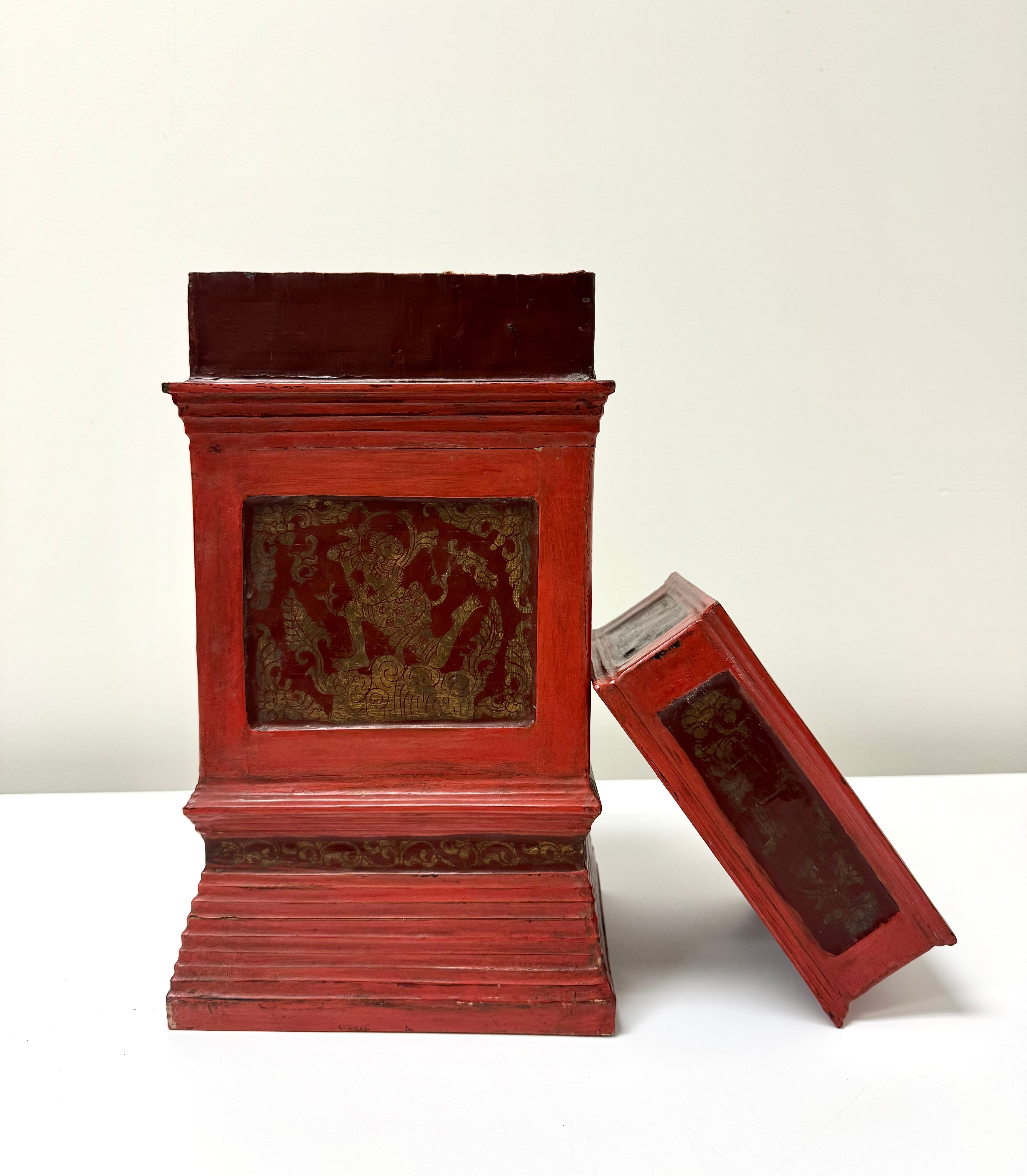 Vintage Thai Red Bamboo Decorative Box